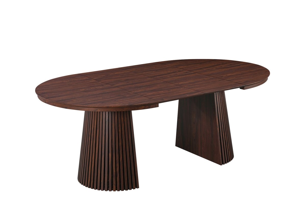 Table à manger ronde extensible en bois foncé 120-200cm HEKA - DécoInParis