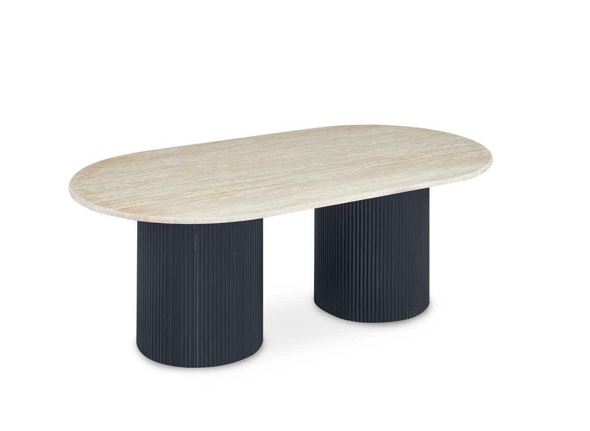 Table basse en marbre composite beige pieds noir DHARA BLACK - DécoInParis