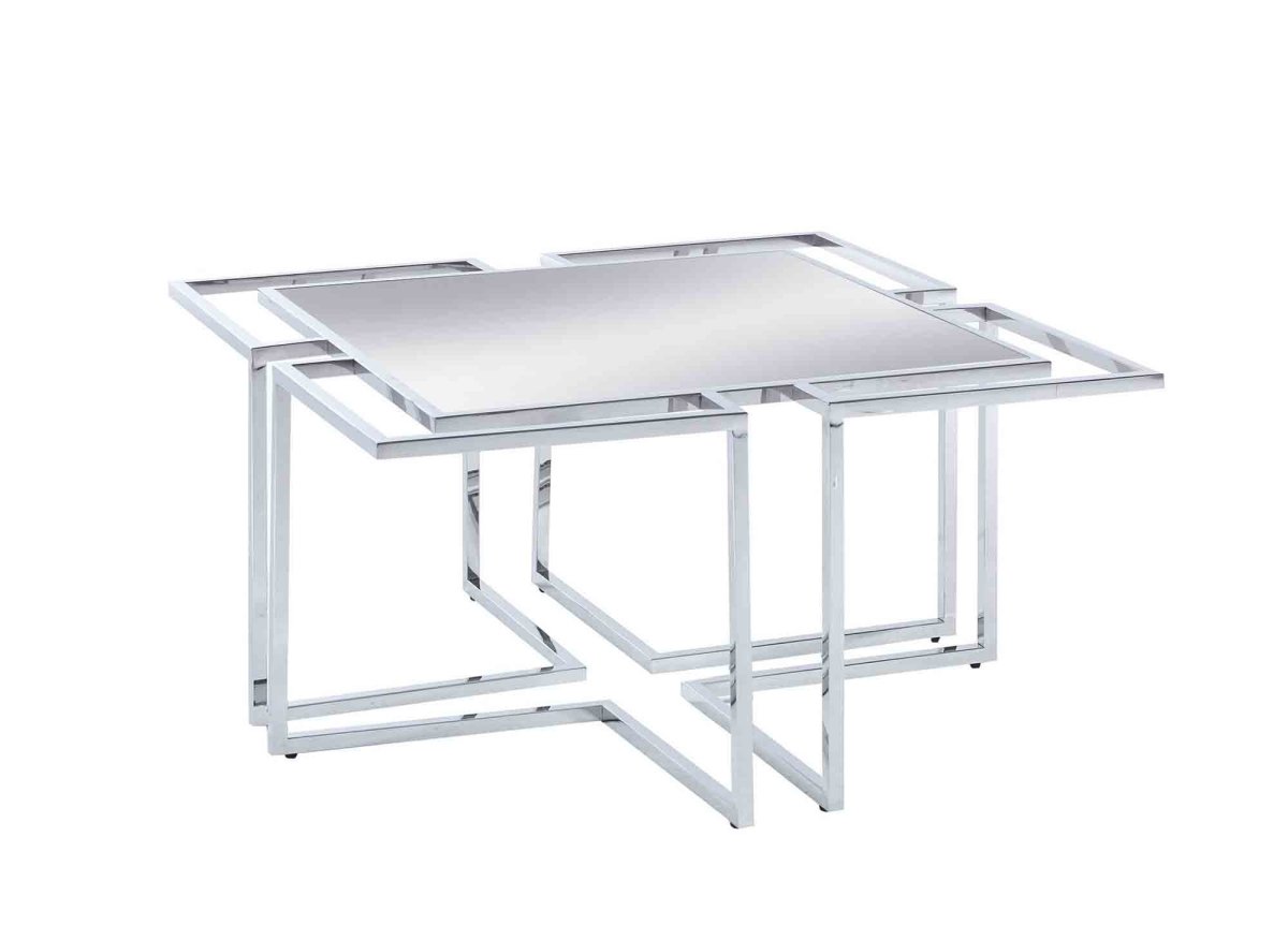 Table basse rectangulaire avec pieds géométriques argenté MORELIA - DécoInParis