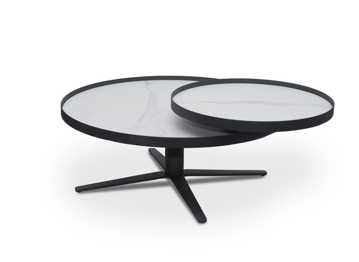 Table basse ronde à plateau pivotant en céramique blanche CLOELIE - DécoInParis