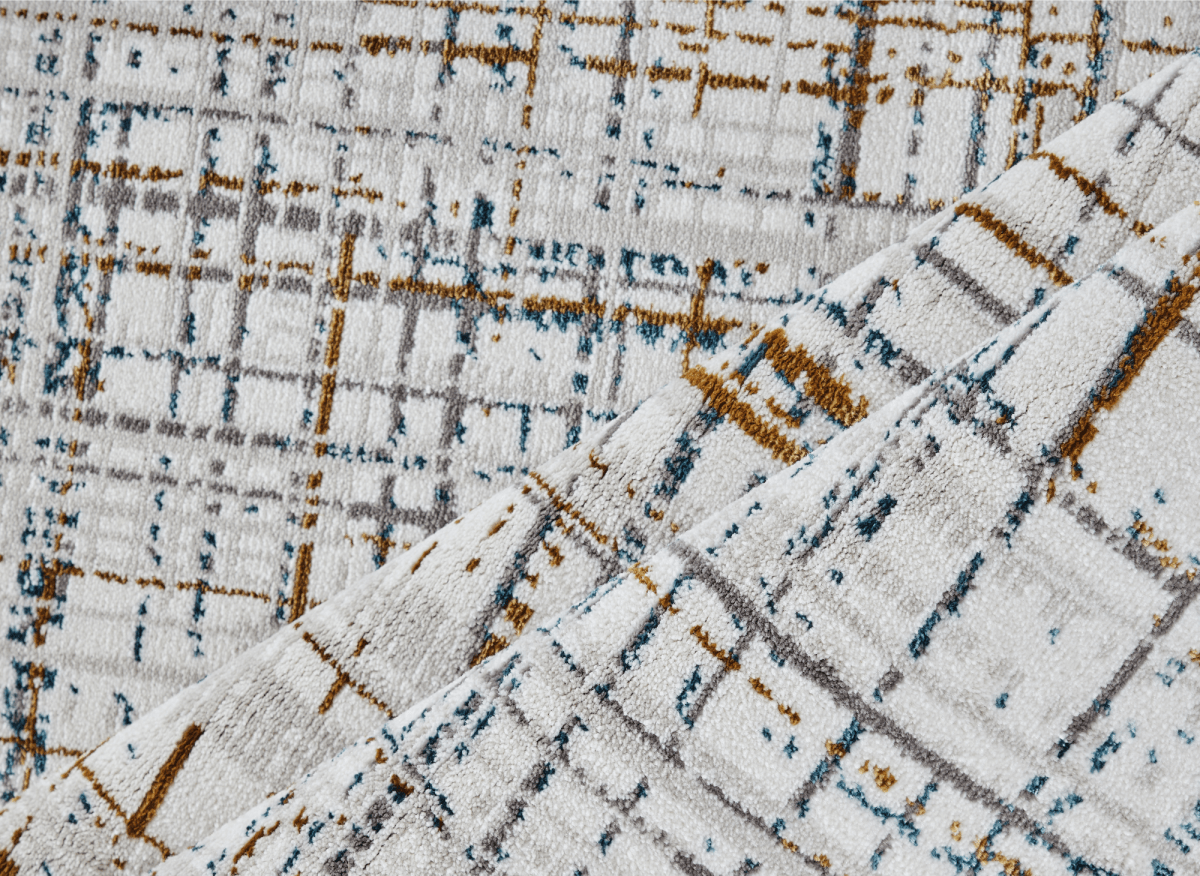 Tapis motif quadrillage beige et bleu 200 x 290 cm GRIND - DécoInParis