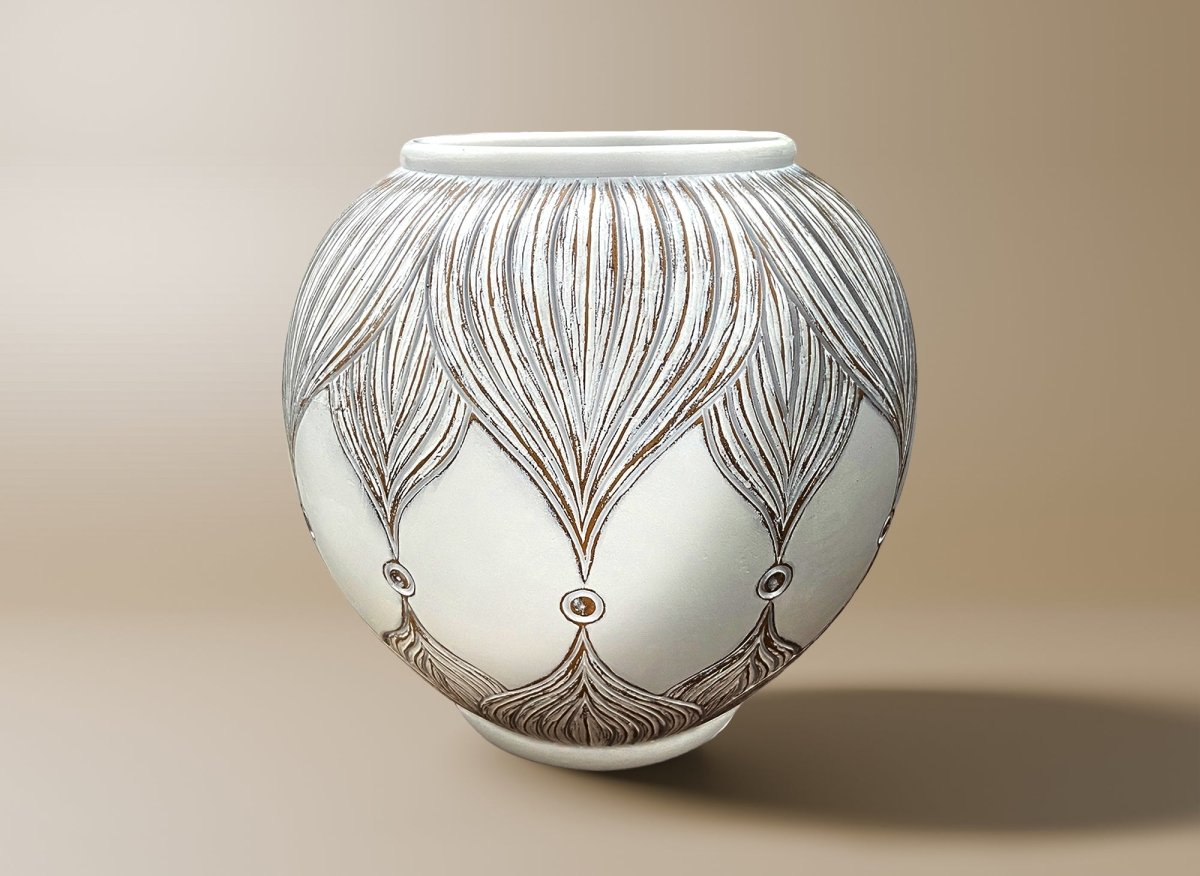Vase boule en polyrésine blanc H29 cm MANOLIS - DécoInParis