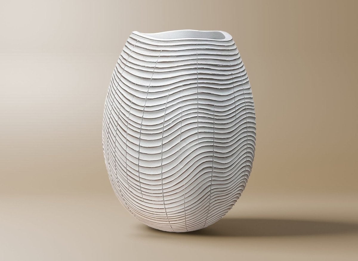 Vase boule en résine blanc H23 cm VAGUE - DécoInParis