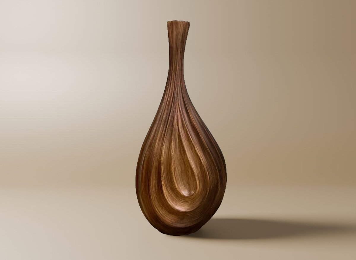 Vase goutte en polyrésine imitation bois H45 cm DERYA - DécoInParis