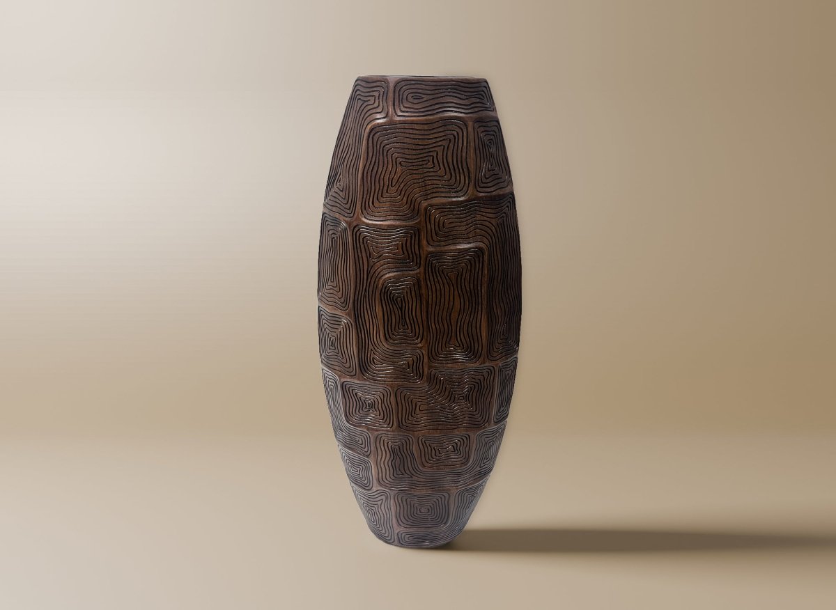 Vase totem en résine noir et marron H60 cm ARBORA - DécoInParis