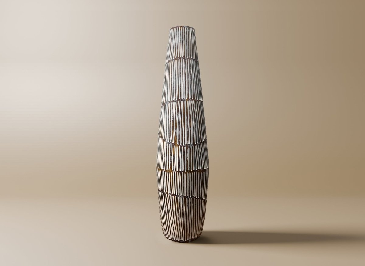 Vase XL en polyrésine bois et blanc H69 cm MAYA - DécoInParis