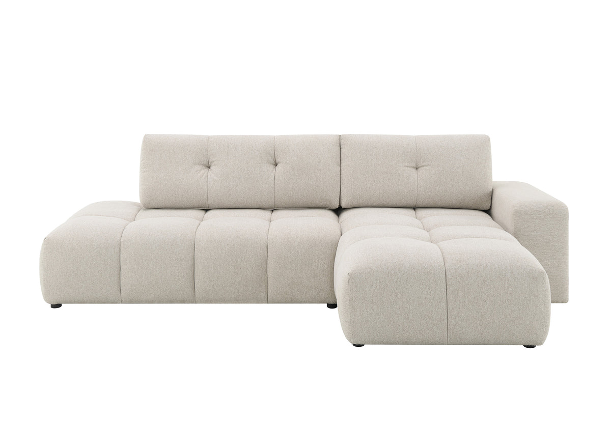 Divano angolare trasformabile con cassapanca in tessuto strutturato beige ANGELINE - Angolo retto