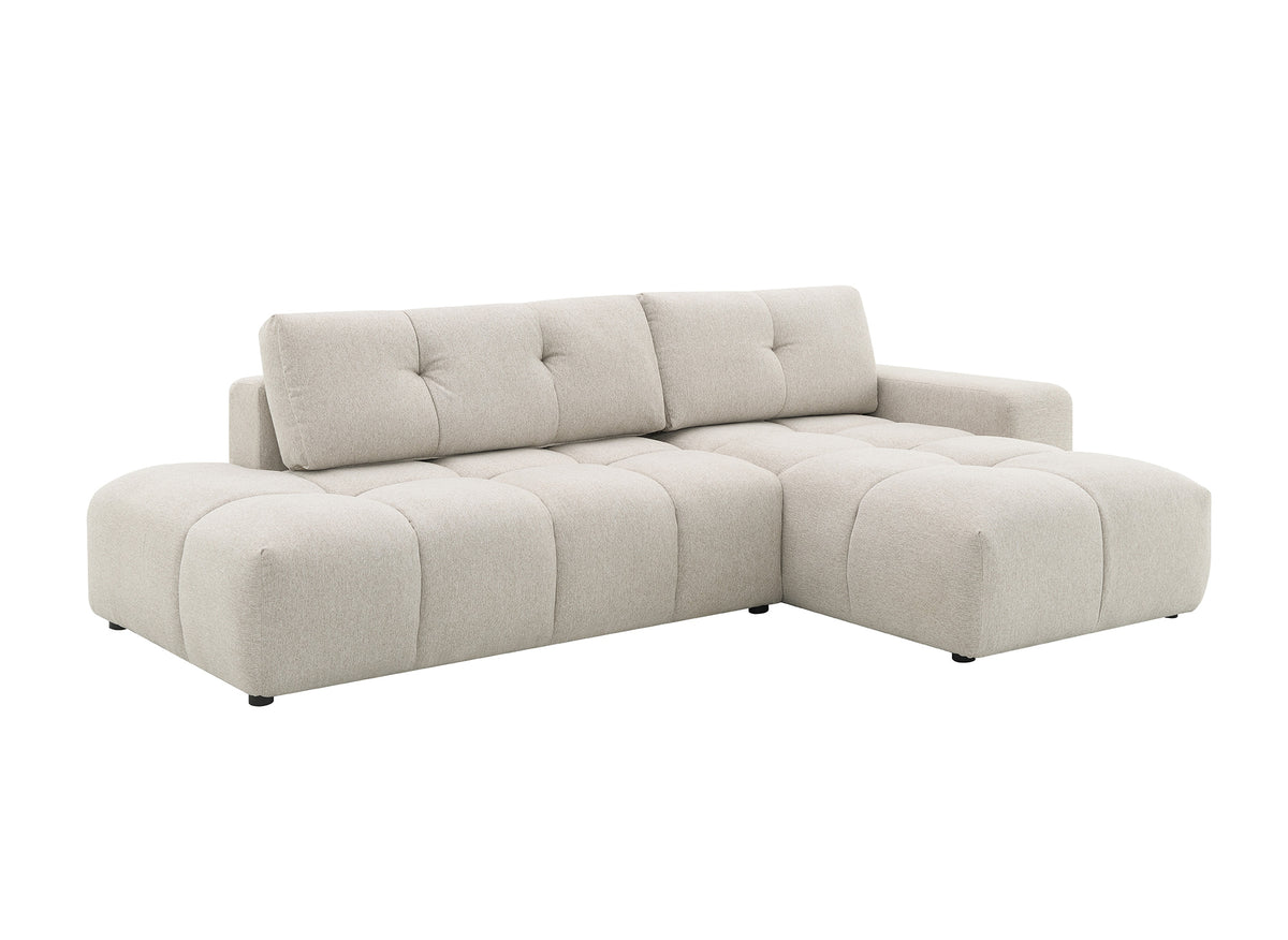 Divano angolare trasformabile con cassapanca in tessuto strutturato beige ANGELINE - Angolo retto