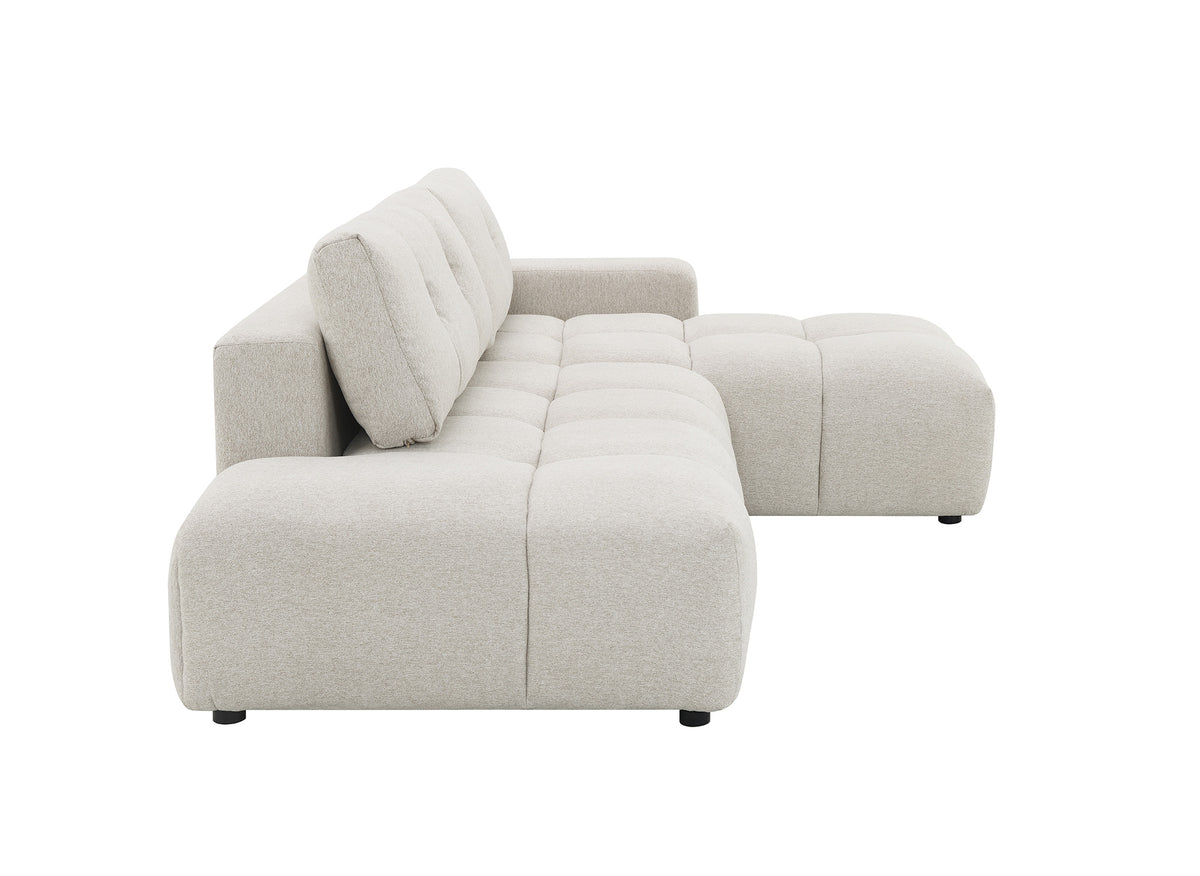 Divano angolare trasformabile con cassapanca in tessuto strutturato beige ANGELINE - Angolo retto