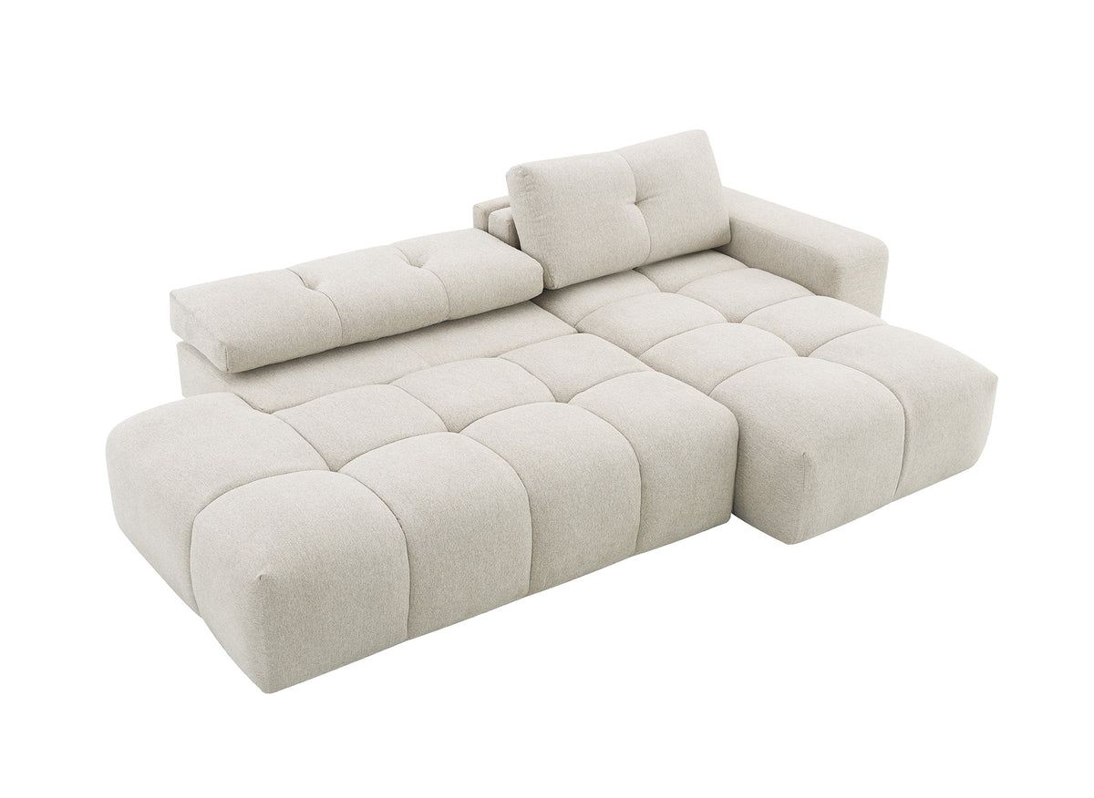 Divano angolare trasformabile con cassapanca in tessuto strutturato beige ANGELINE - Angolo retto