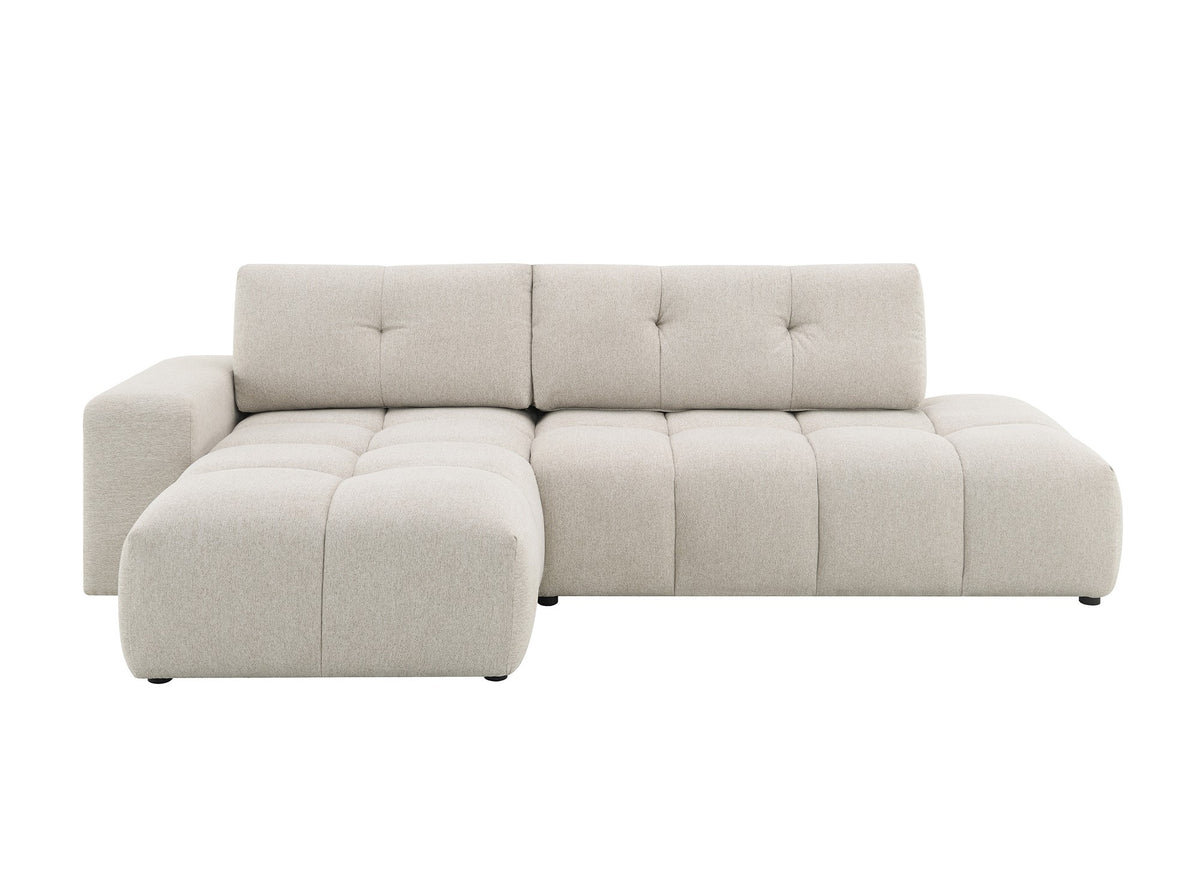 Divano angolare trasformabile con cassapanca in tessuto strutturato beige ANGELINE - Angolo sinistro