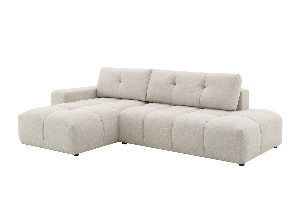 Divano angolare trasformabile con cassapanca in tessuto strutturato beige ANGELINE - Angolo sinistro