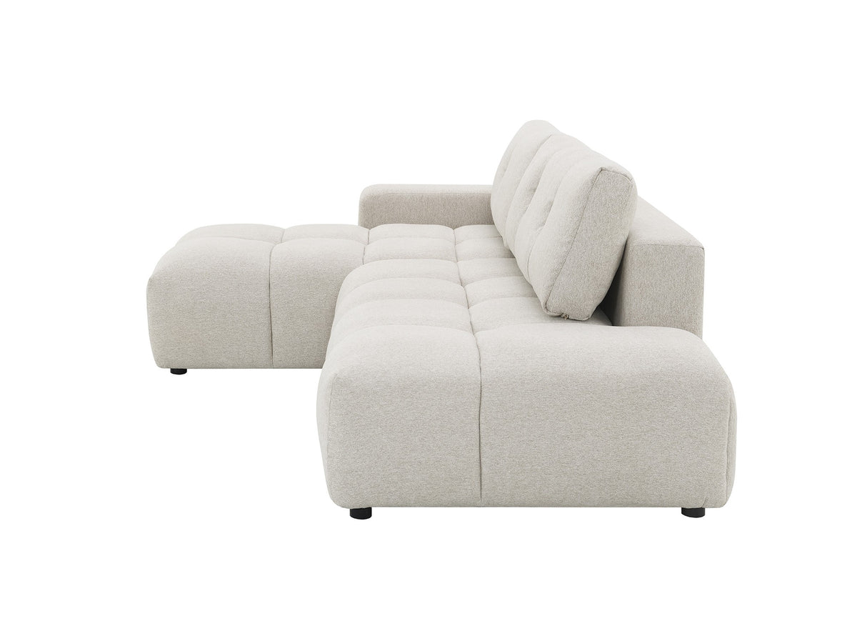 Divano angolare trasformabile con cassapanca in tessuto strutturato beige ANGELINE - Angolo sinistro