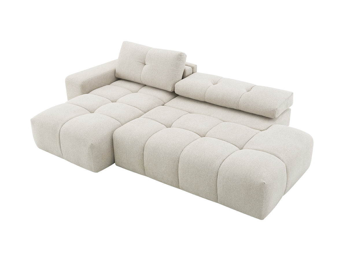 Divano angolare trasformabile con cassapanca in tessuto strutturato beige ANGELINE - Angolo sinistro