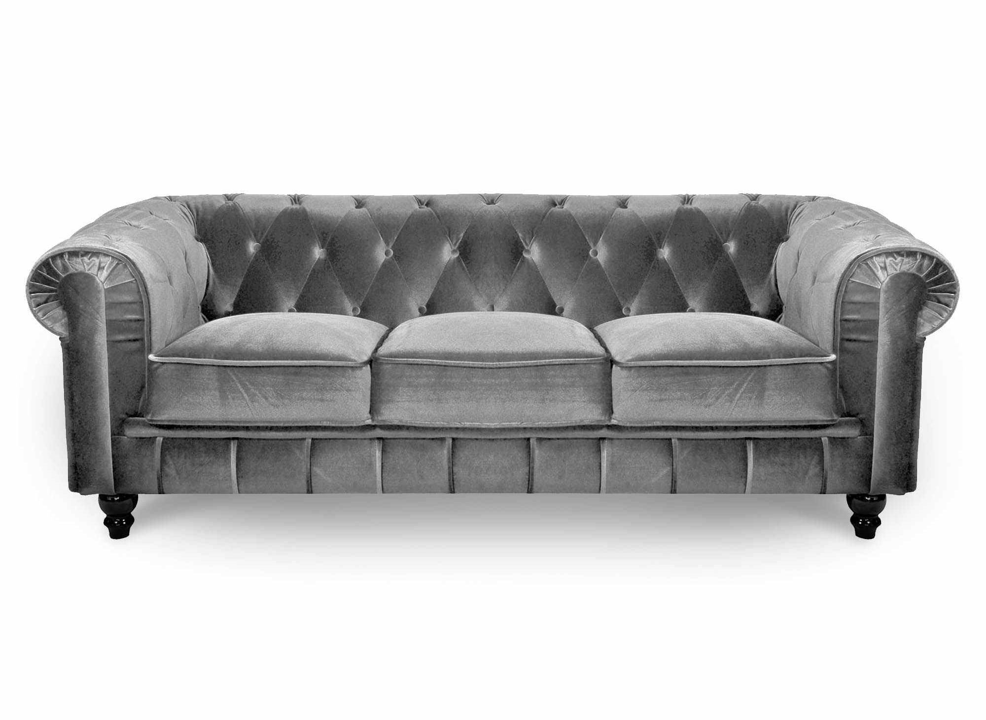 Canapé 3 places velours Gris CHESTERFIELD