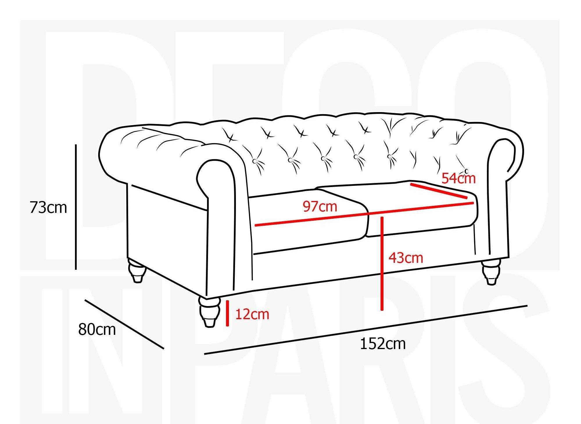Canapé 2 places velours Gris CHESTERFIELD