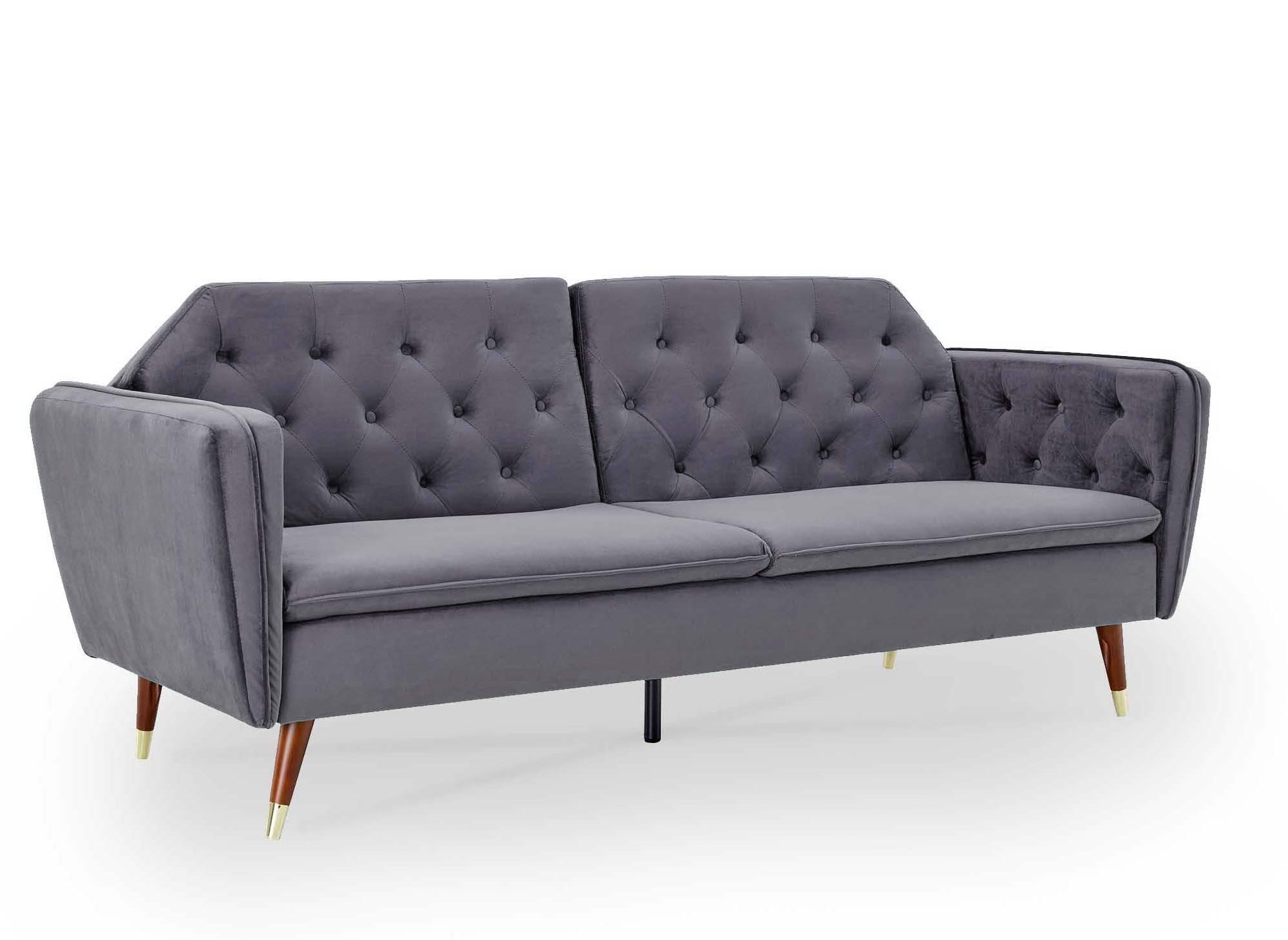 Canapé clic-clac convertible 3 places en tissu velours gris ARIANE