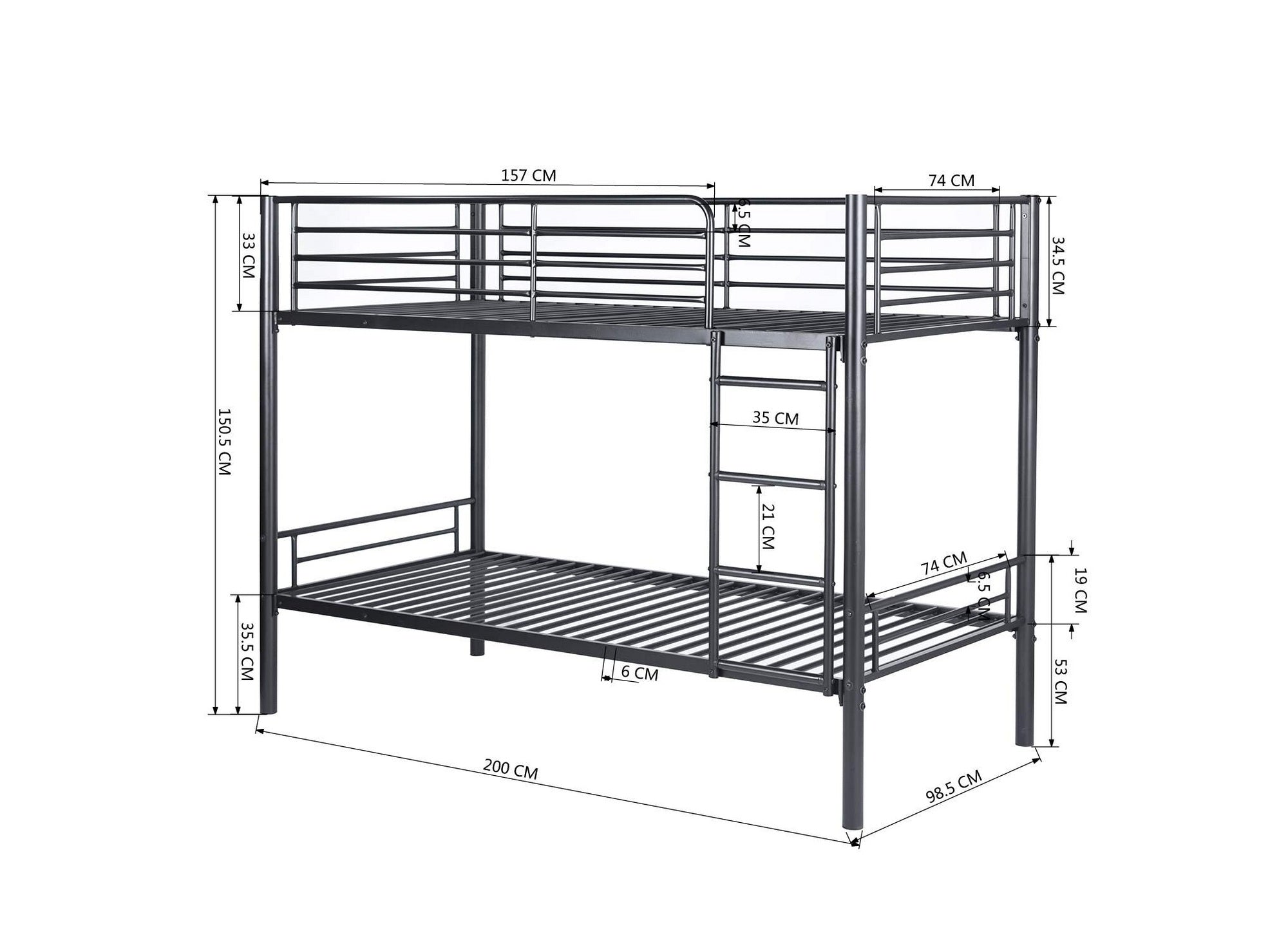 Lit superposé en métal noir 90 X 190 cm TWINS + sommier