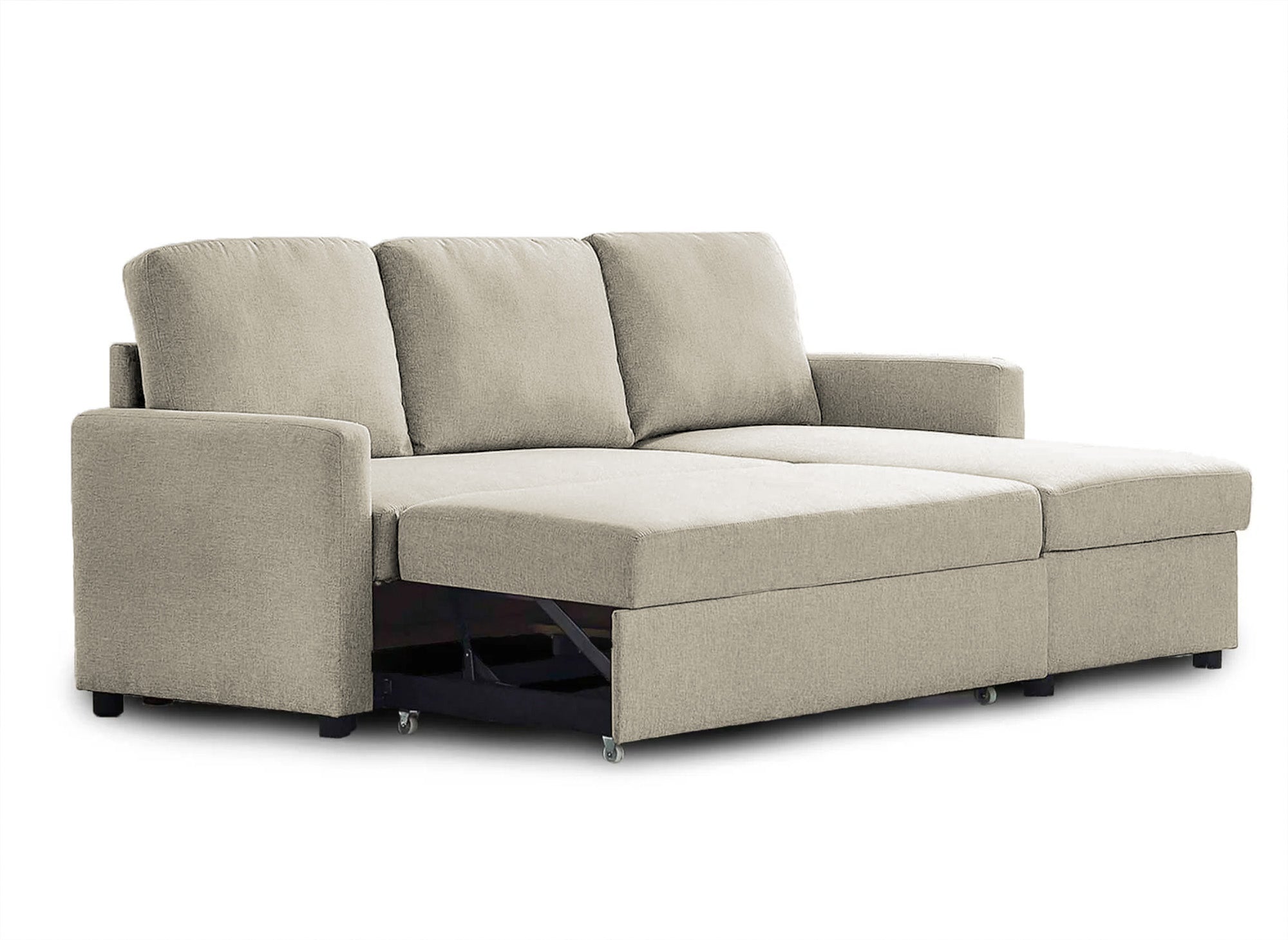 Divano angolare reversibile con contenitore trasformabile in tessuto beige ADAM