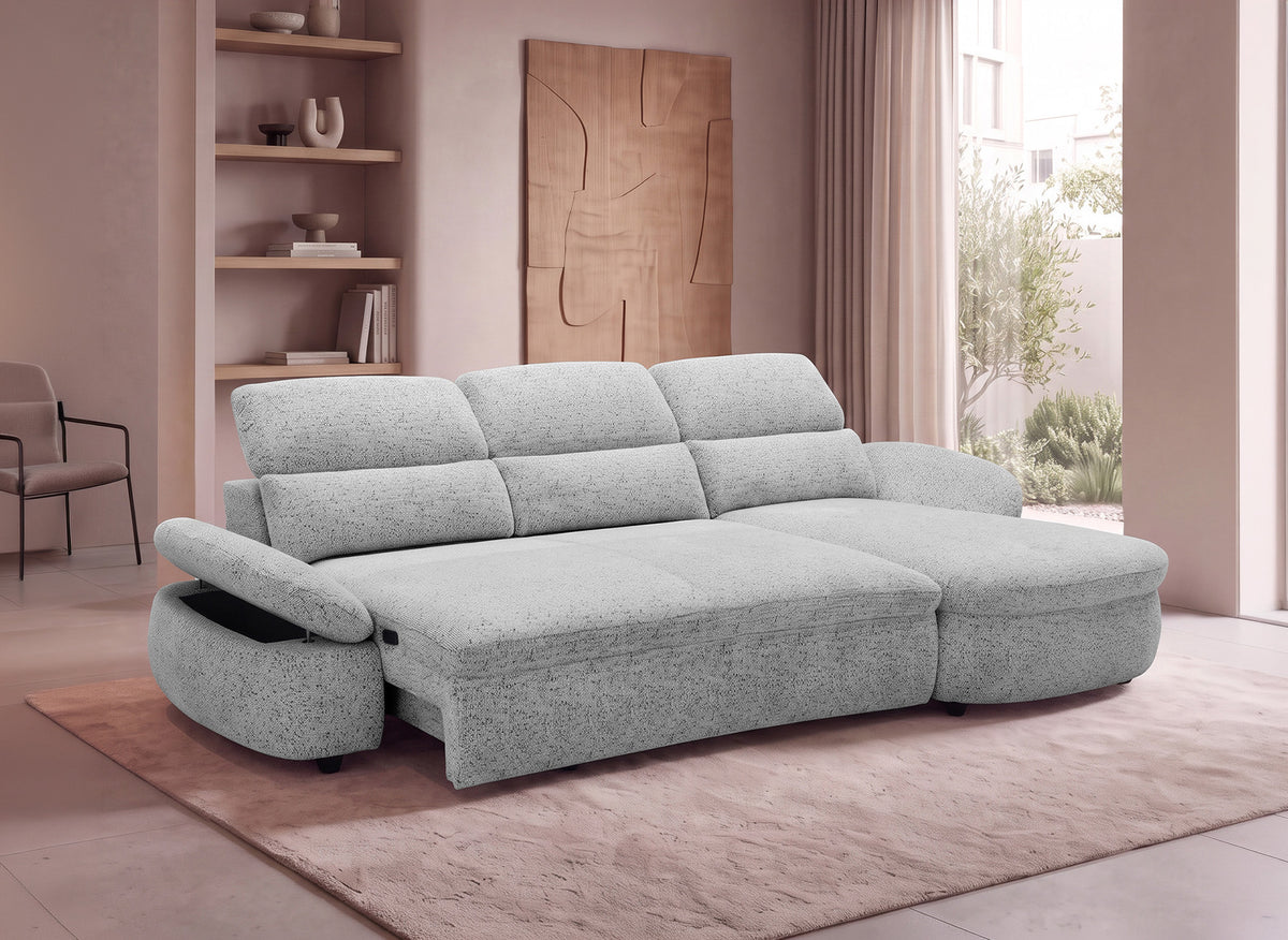 Divano angolare relax elettrico in tessuto spugna grigio CLEMENT - Angolo retto