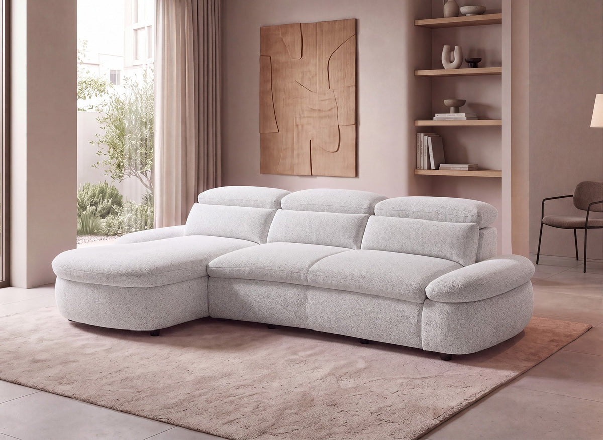 Divano angolare relax elettrico in tessuto spugna beige CLEMENT - Angolo sinistro