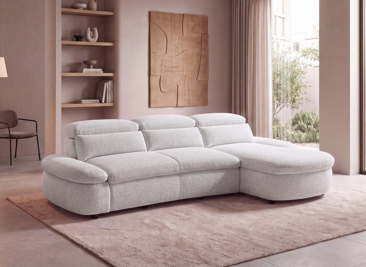 Divano angolare relax elettrico in tessuto spugna beige CLEMENT - Angolo retto