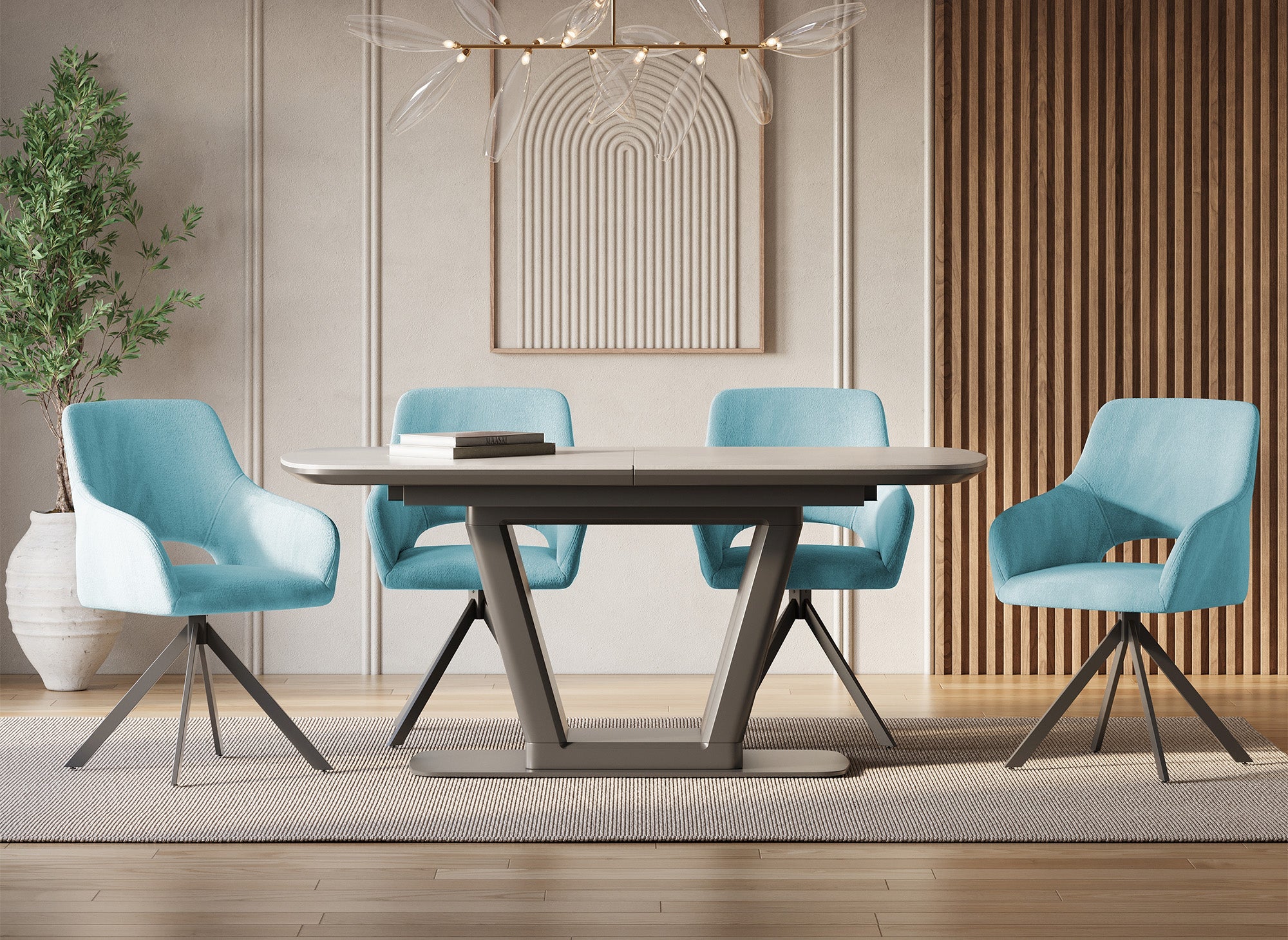 Lot de 2 chaises pivotantes design en velours vert d'eau CIEL