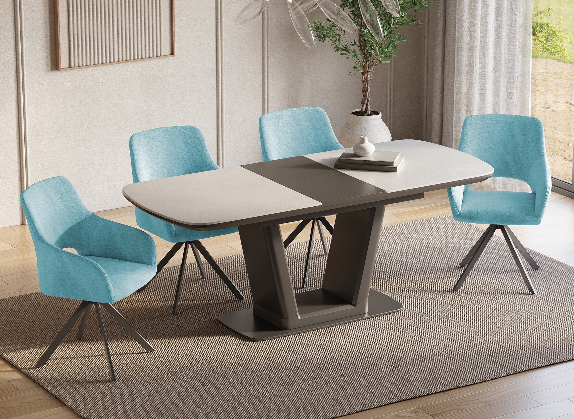 Lot de 2 chaises pivotantes design en velours vert d'eau CIEL