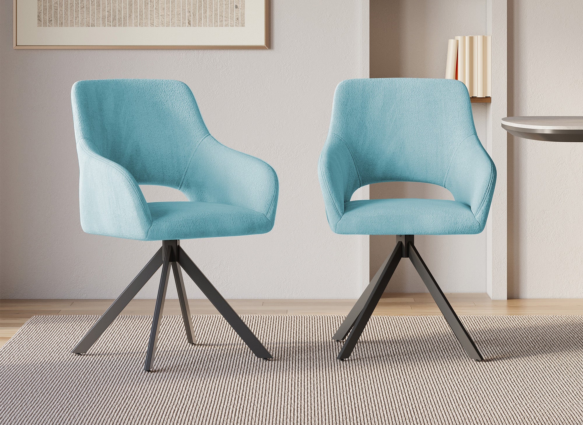 Lot de 2 chaises pivotantes design en velours vert d'eau CIEL