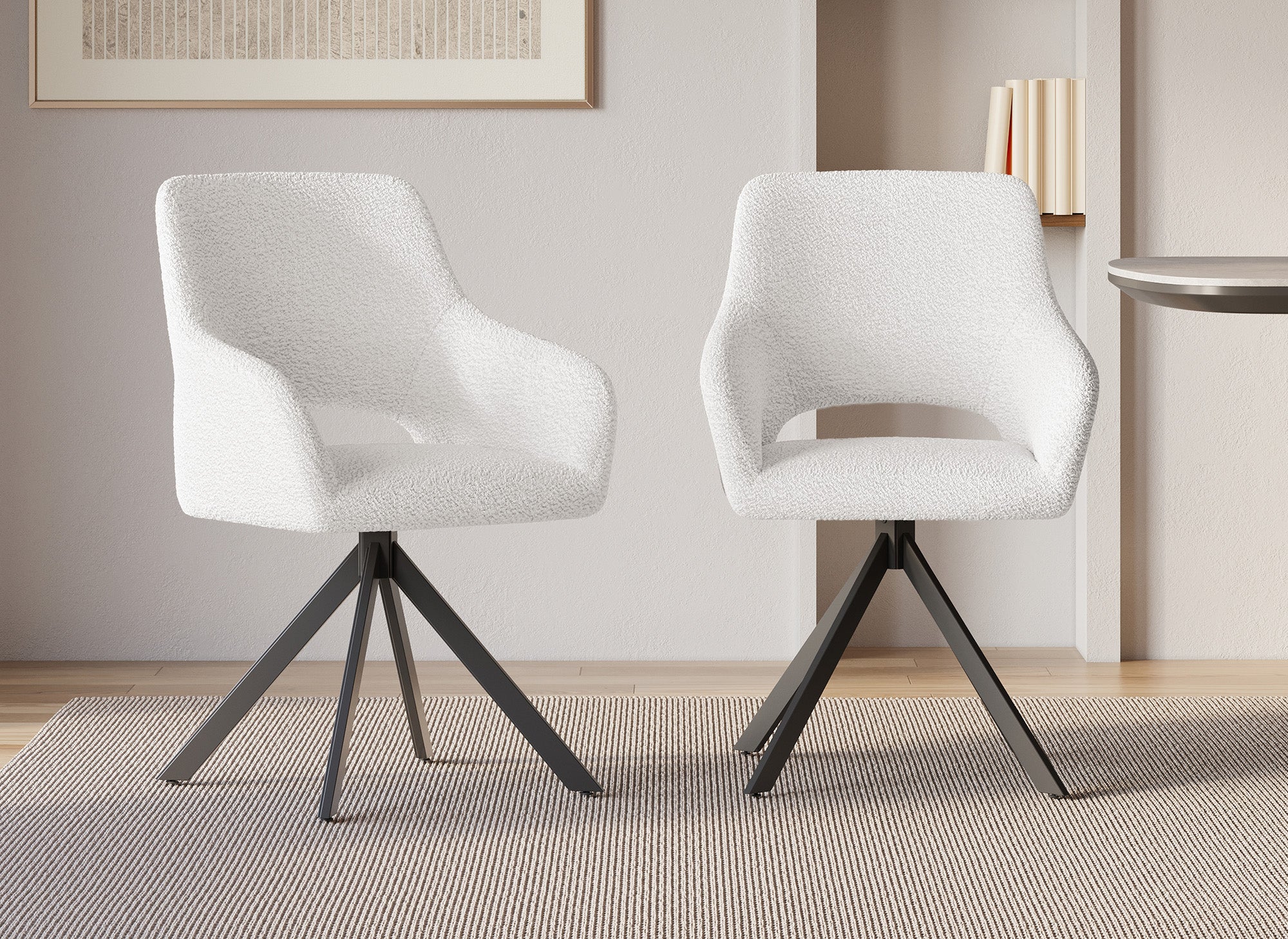 Lot de 2 chaises pivotantes design en tissu bouclette blanc écru CIEL