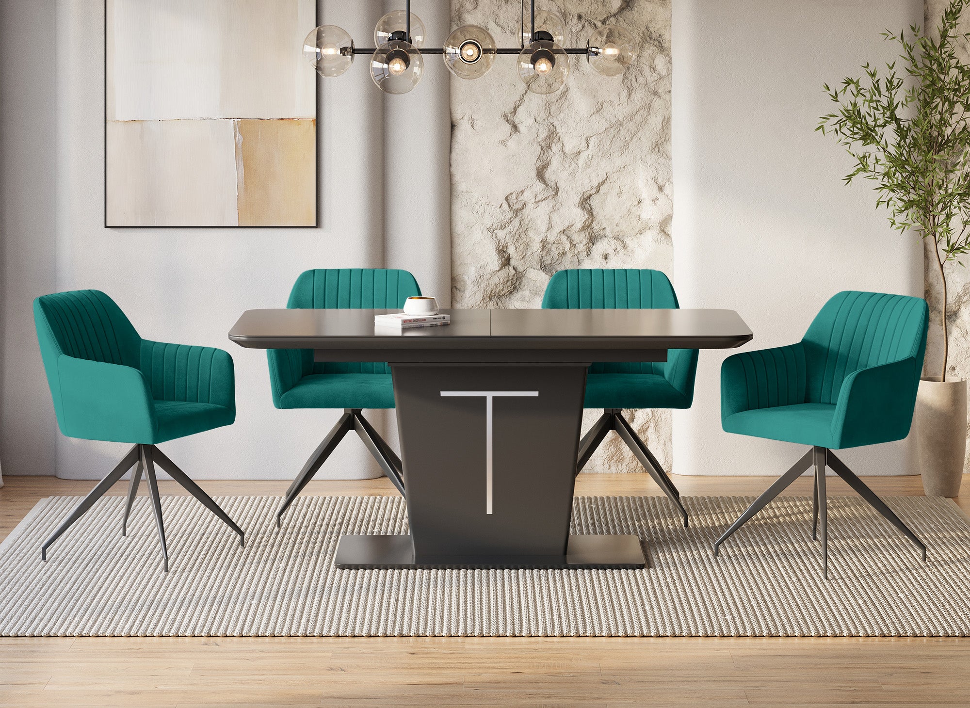 Lot de 2 chaises en velours vert pieds en métal noir RATUS