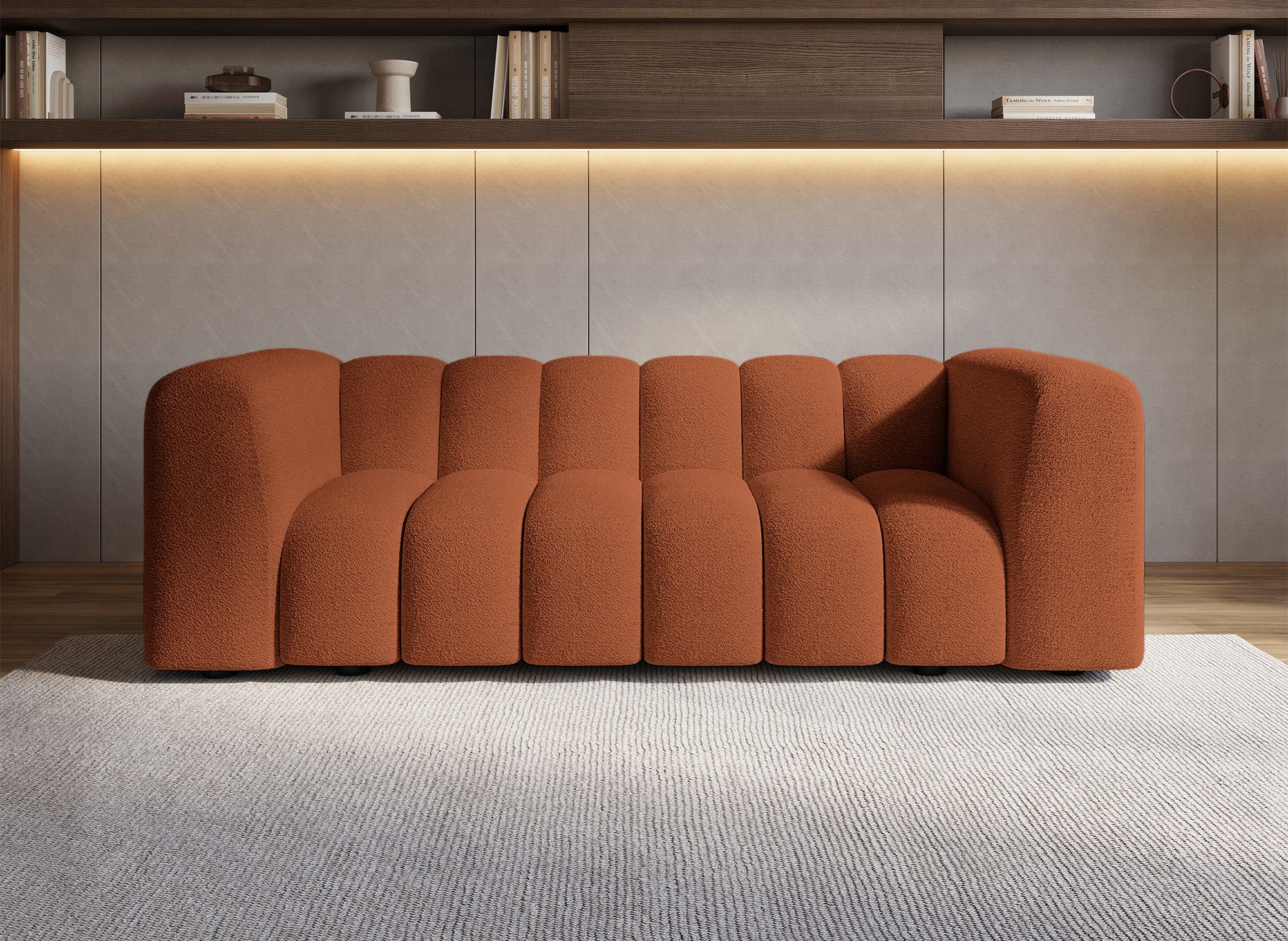 Canapé 3 places en tissu bouclette terracotta AELIS