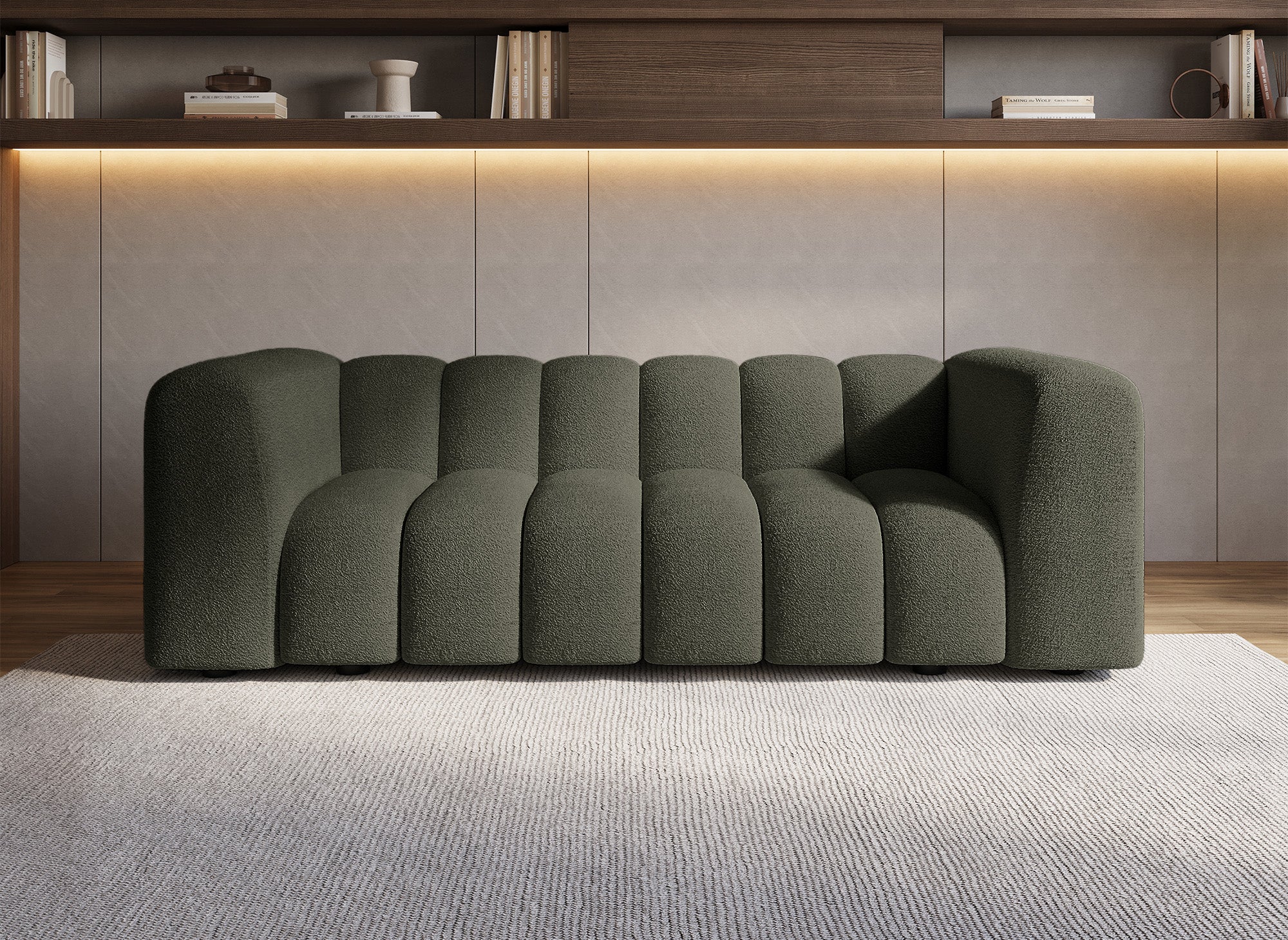 Canapé 3 places en tissu bouclette vert AELIS