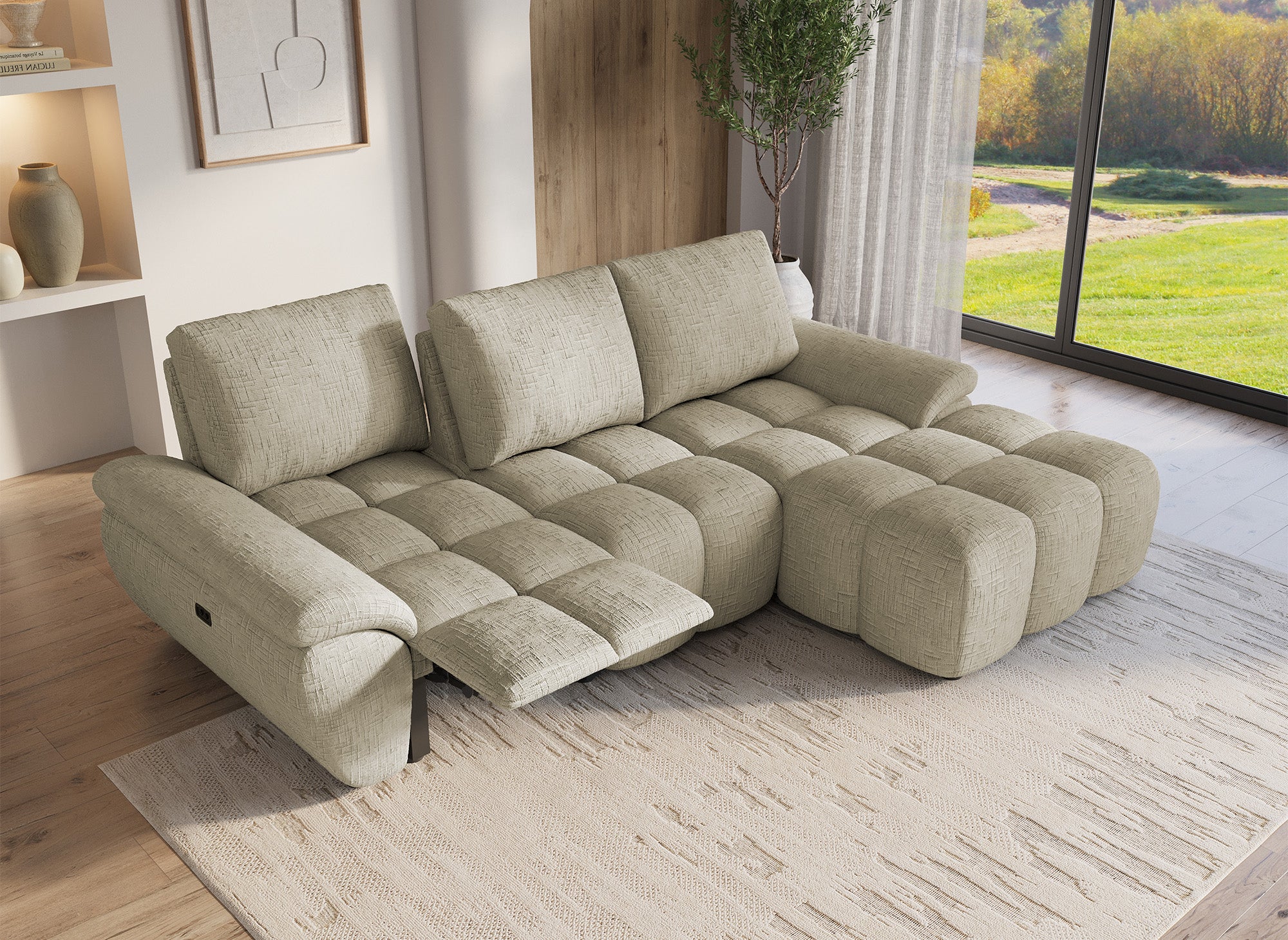 Canapé d’angle relax électrique en velours chiné taupe ALPES - Angle droit