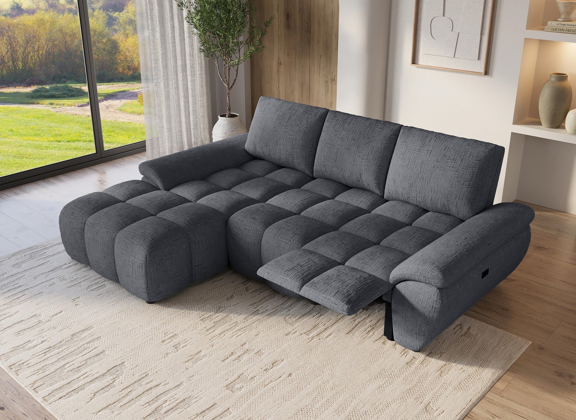 Canapé d’angle relax électrique en velours chiné gris ALPES - Angle gauche