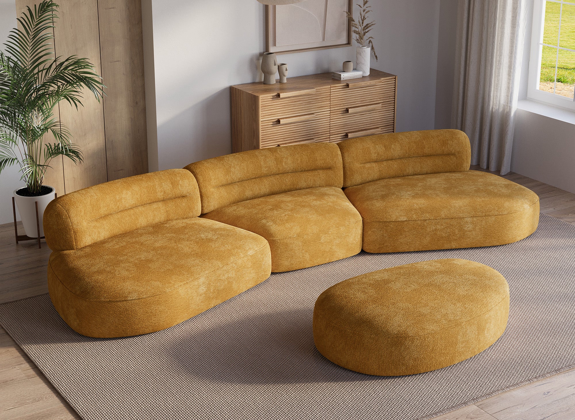 Pouf en velours tissé moutarde IMENIA