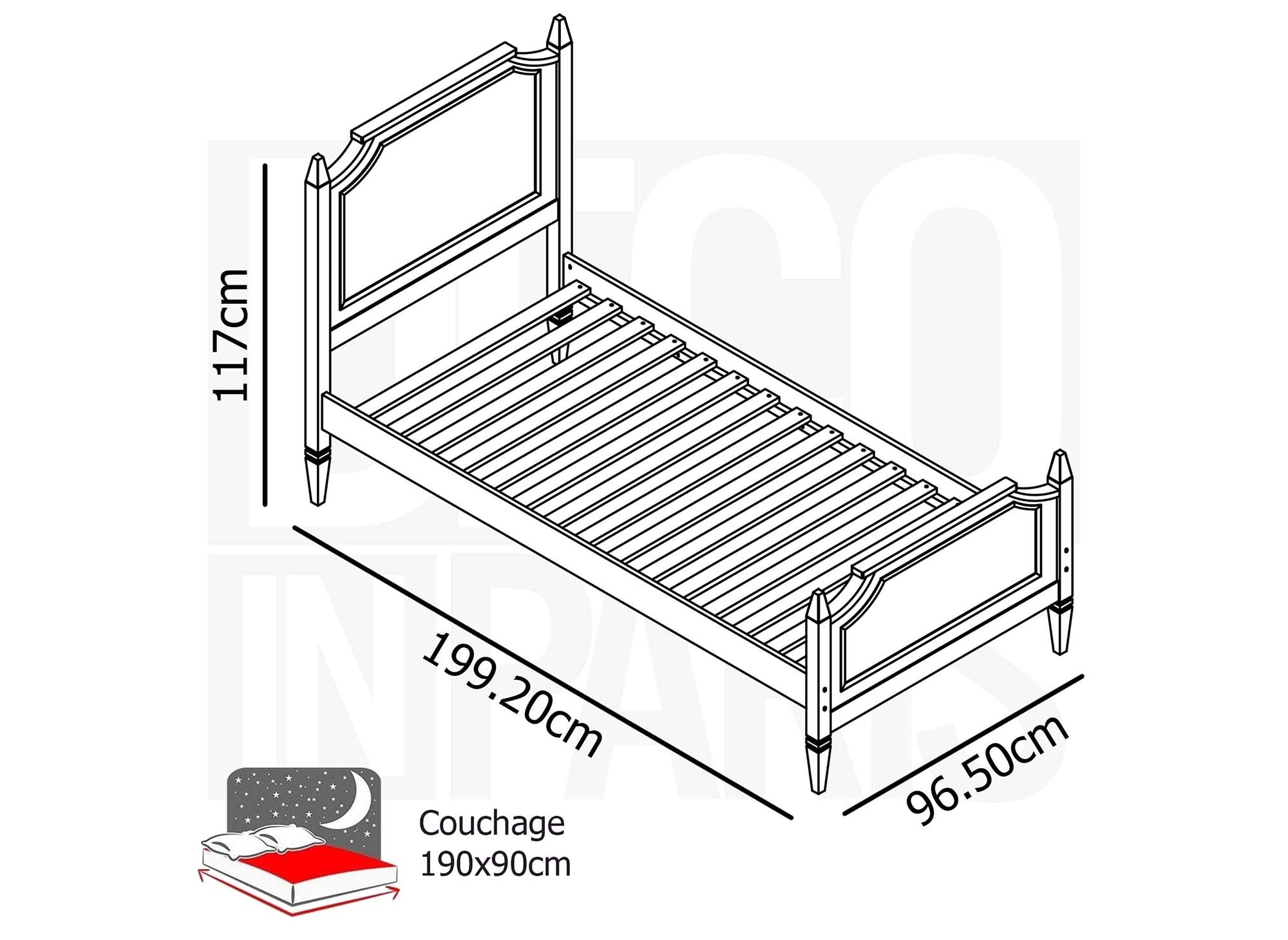 Lit 1 personne en bois gris PAULINE 90 x 190 cm