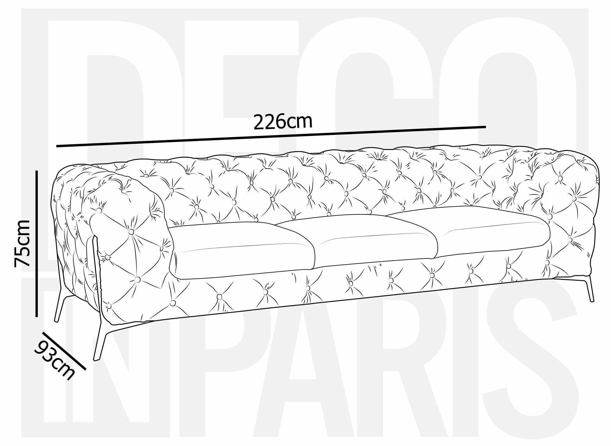 Canapé 3 places capitonné chesterfield velours bleu CARMEN