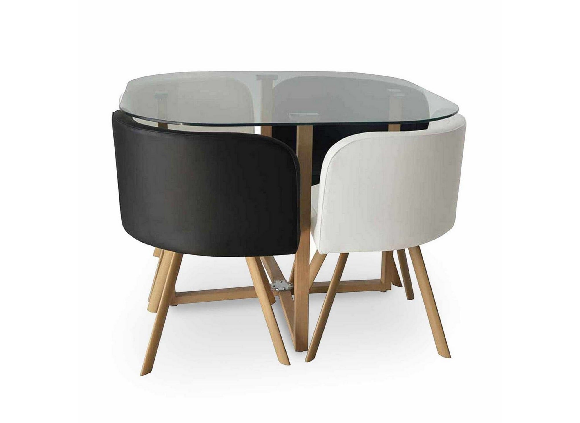 Ensemble table à manger en verre + 4 chaises noires et blanches FLEN
