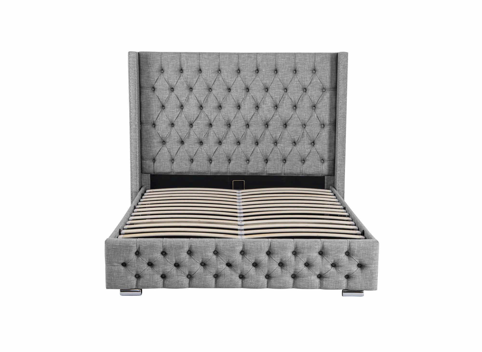 Lit coffre en tissu lin gris 180x200 cm MAXI