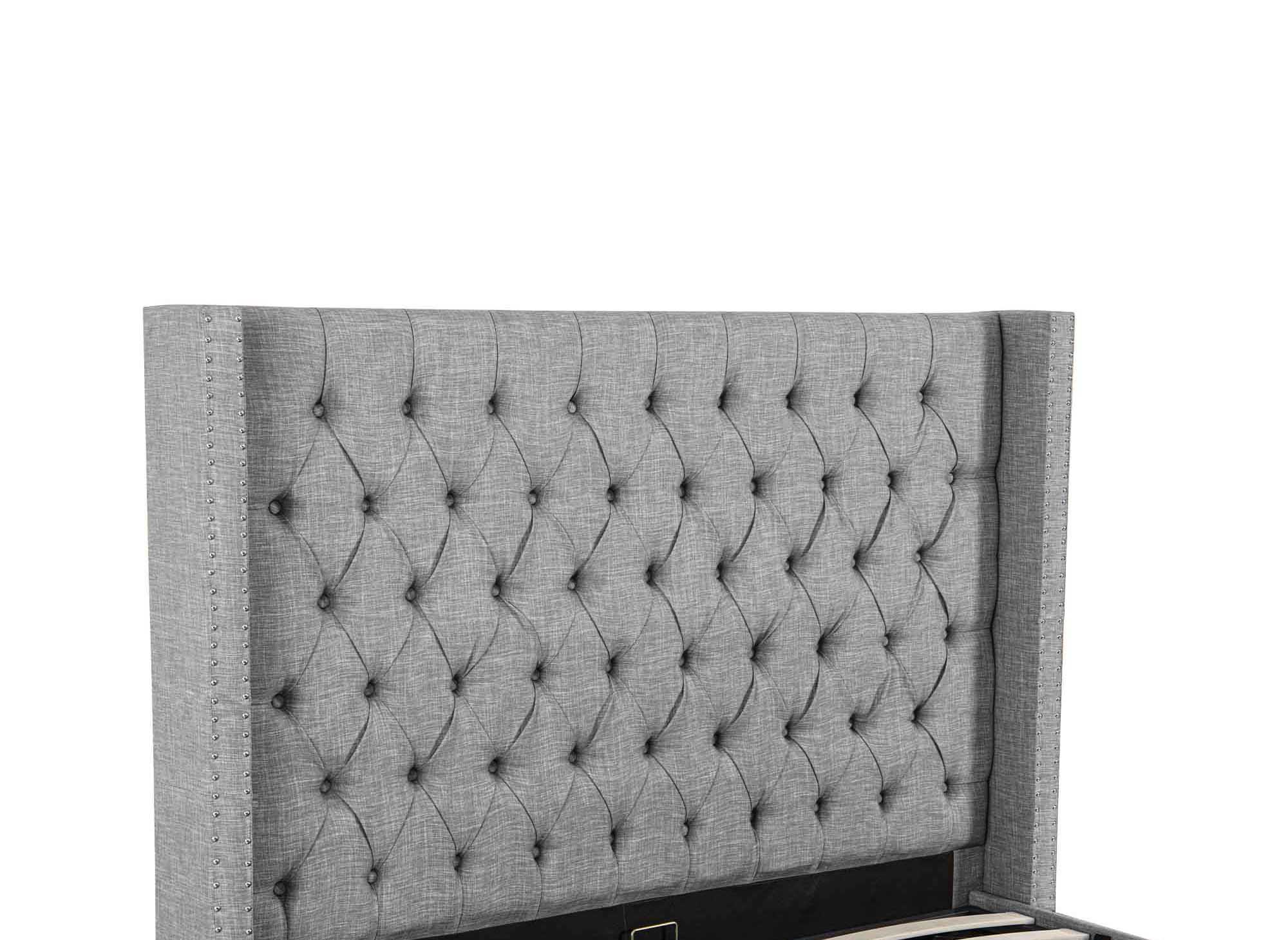 Lit coffre en tissu lin gris 140X190 cm MAXI