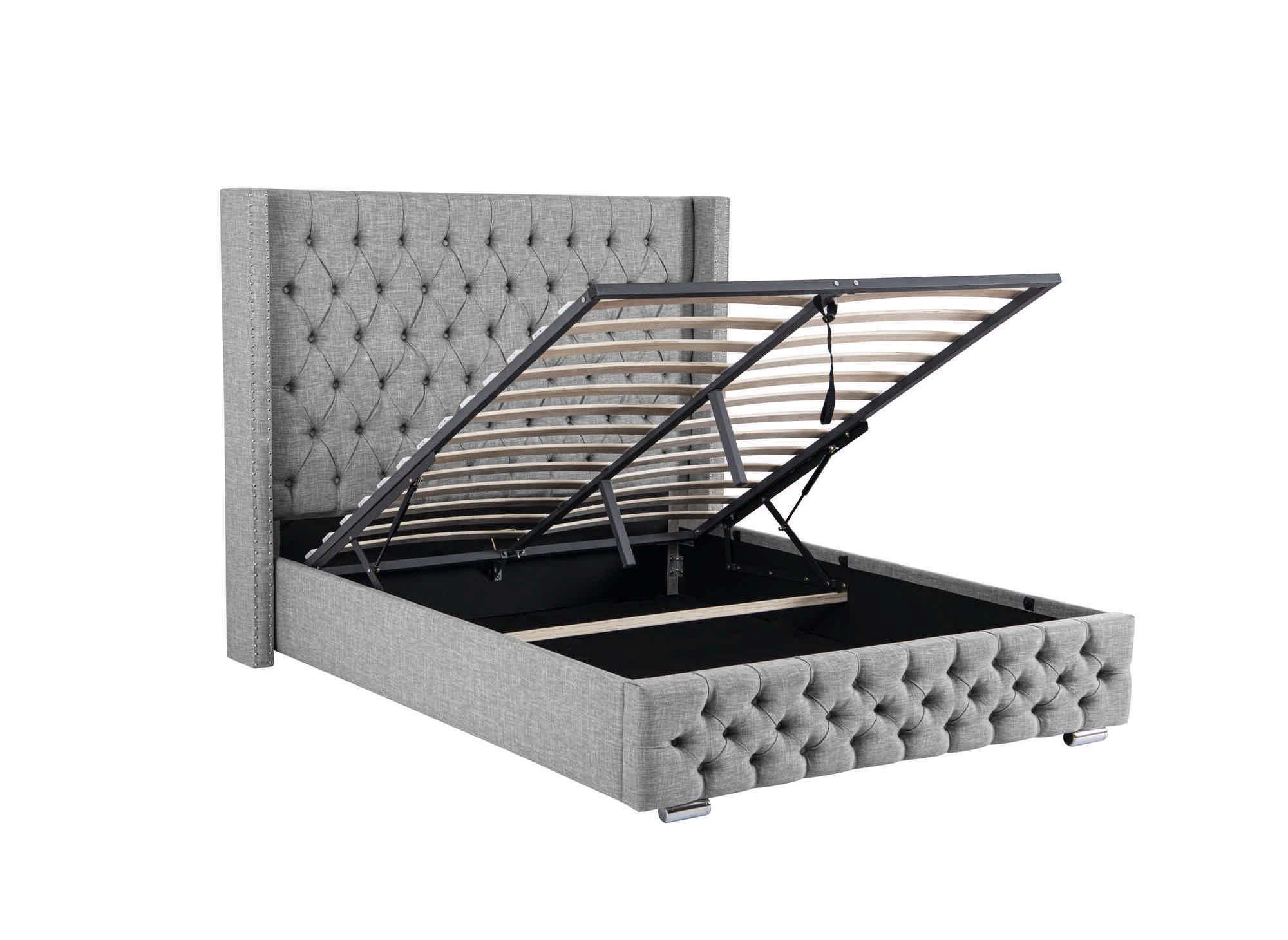 Lit coffre en tissu lin gris 140X190 cm MAXI