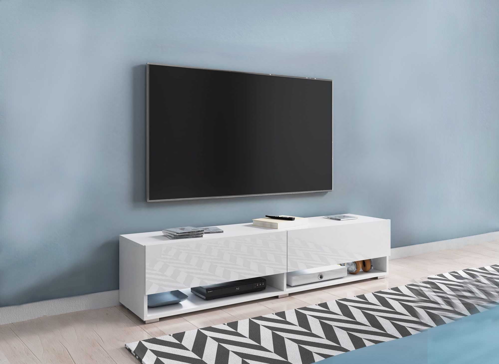 Meuble TV suspendu 1 porte 2 niches blanc ROMANE - 100 cm