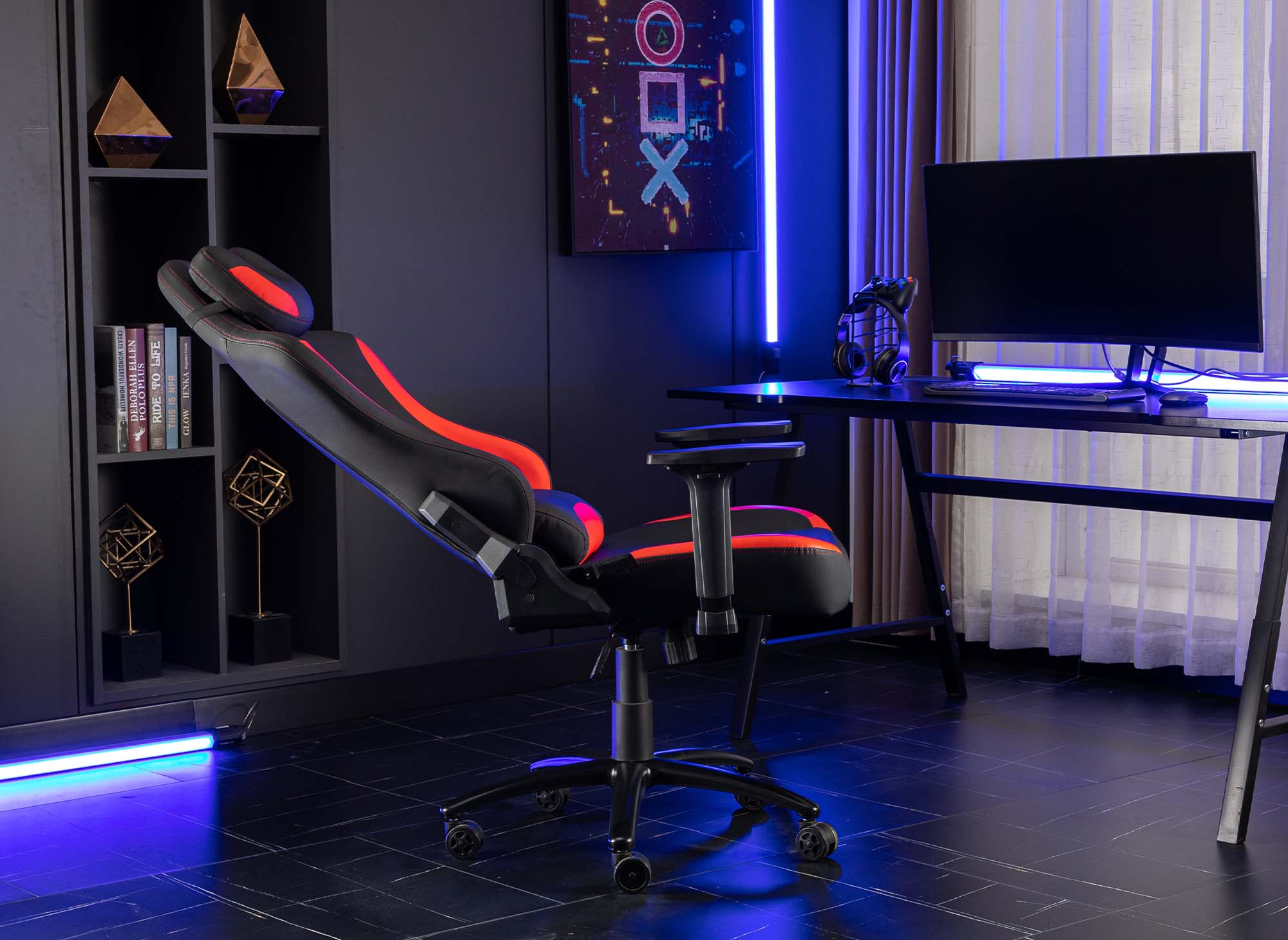 Fauteuil de bureau gaming en simili cuir noir et rouge EVALD