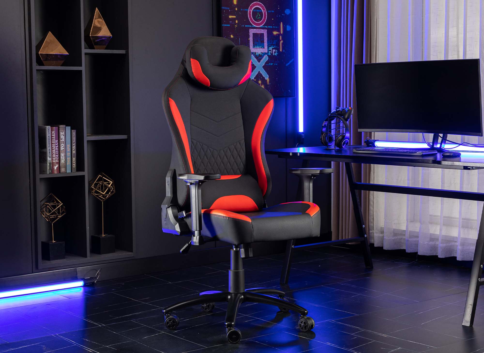 Fauteuil de bureau gaming en simili cuir noir et rouge EVALD