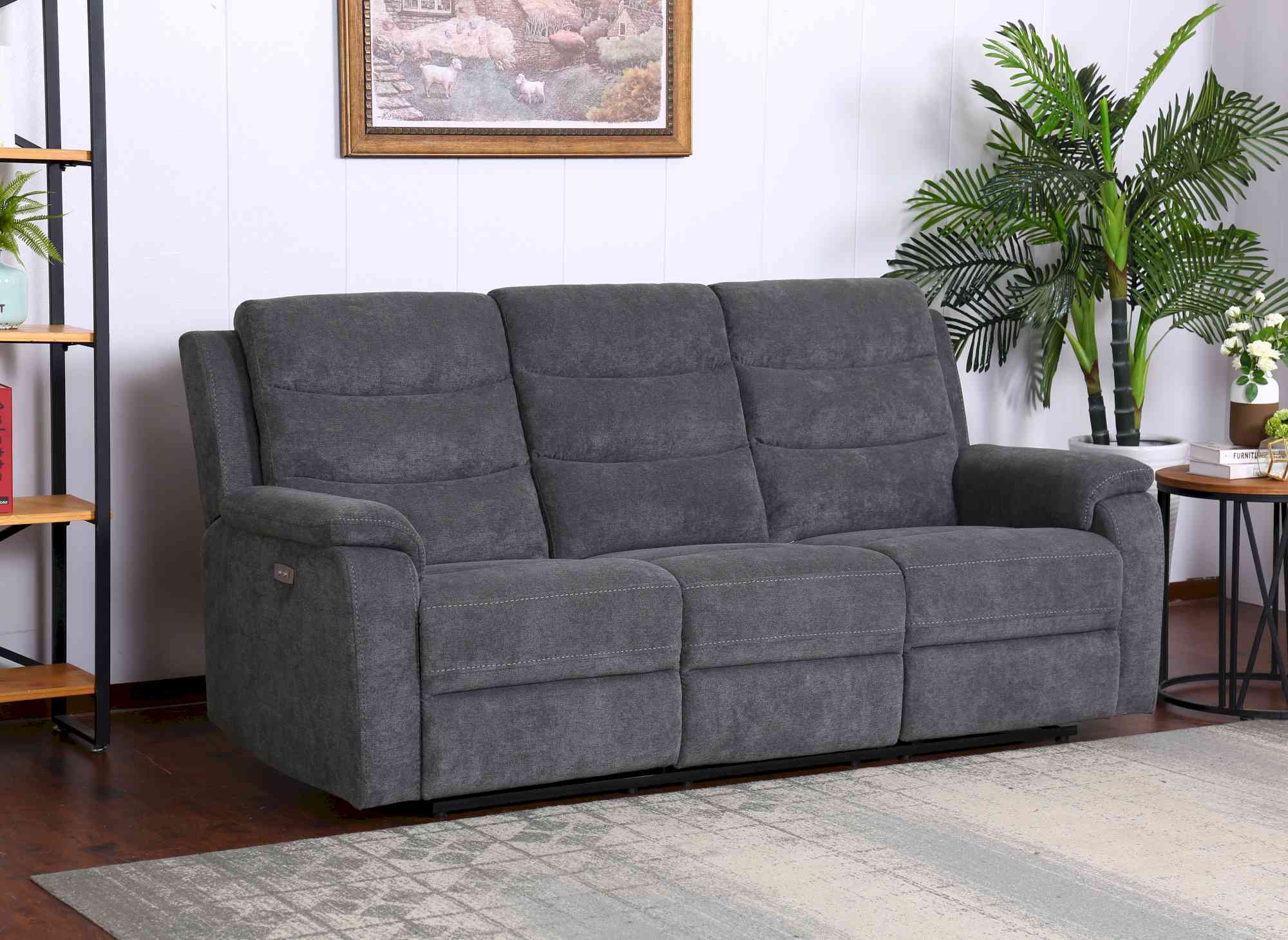 Canapé relax électrique 3 places en tissu gris foncé RICHARD