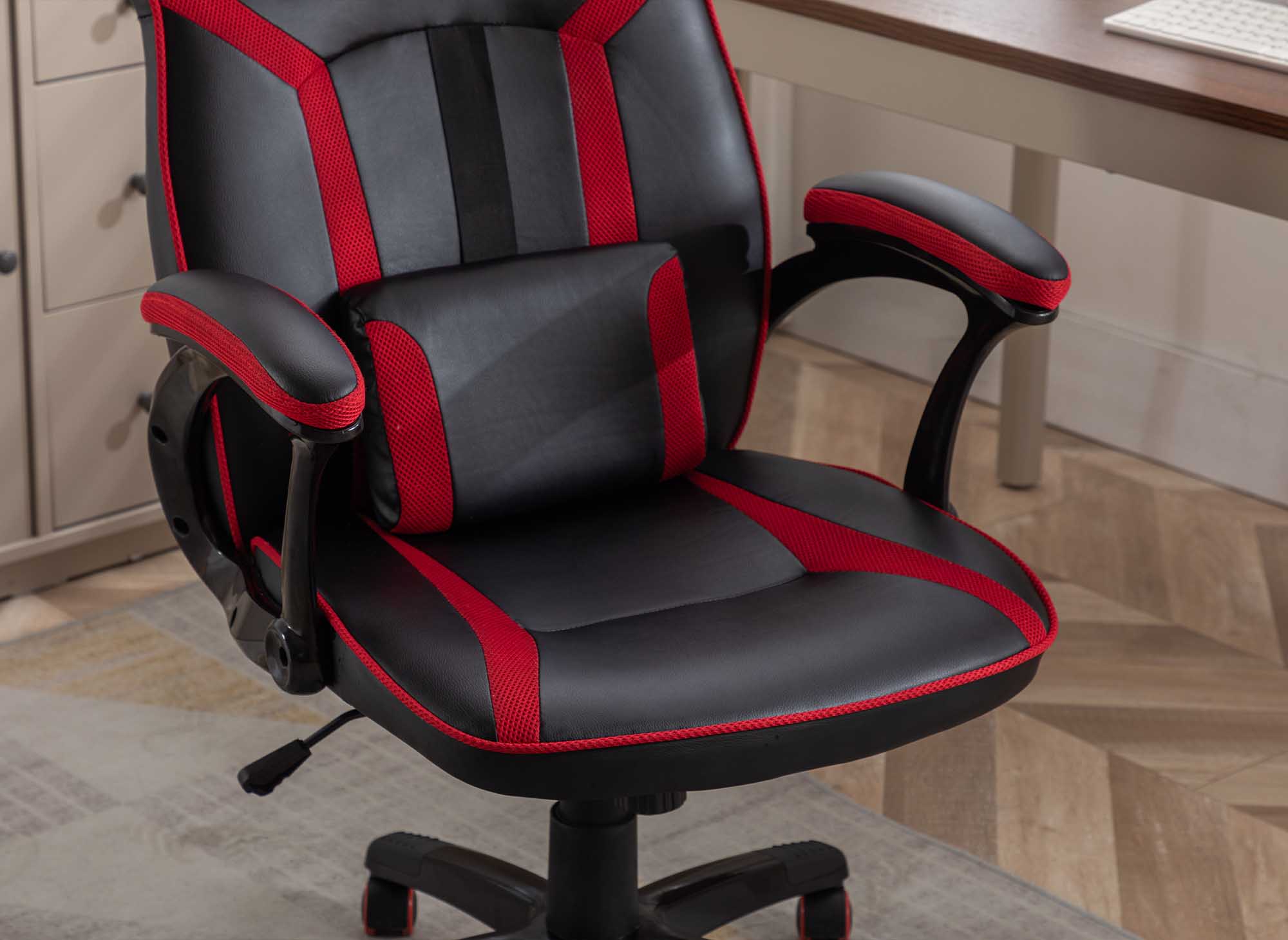 Fauteuil de bureau gaming en simili cuir noir et rouge ZONA