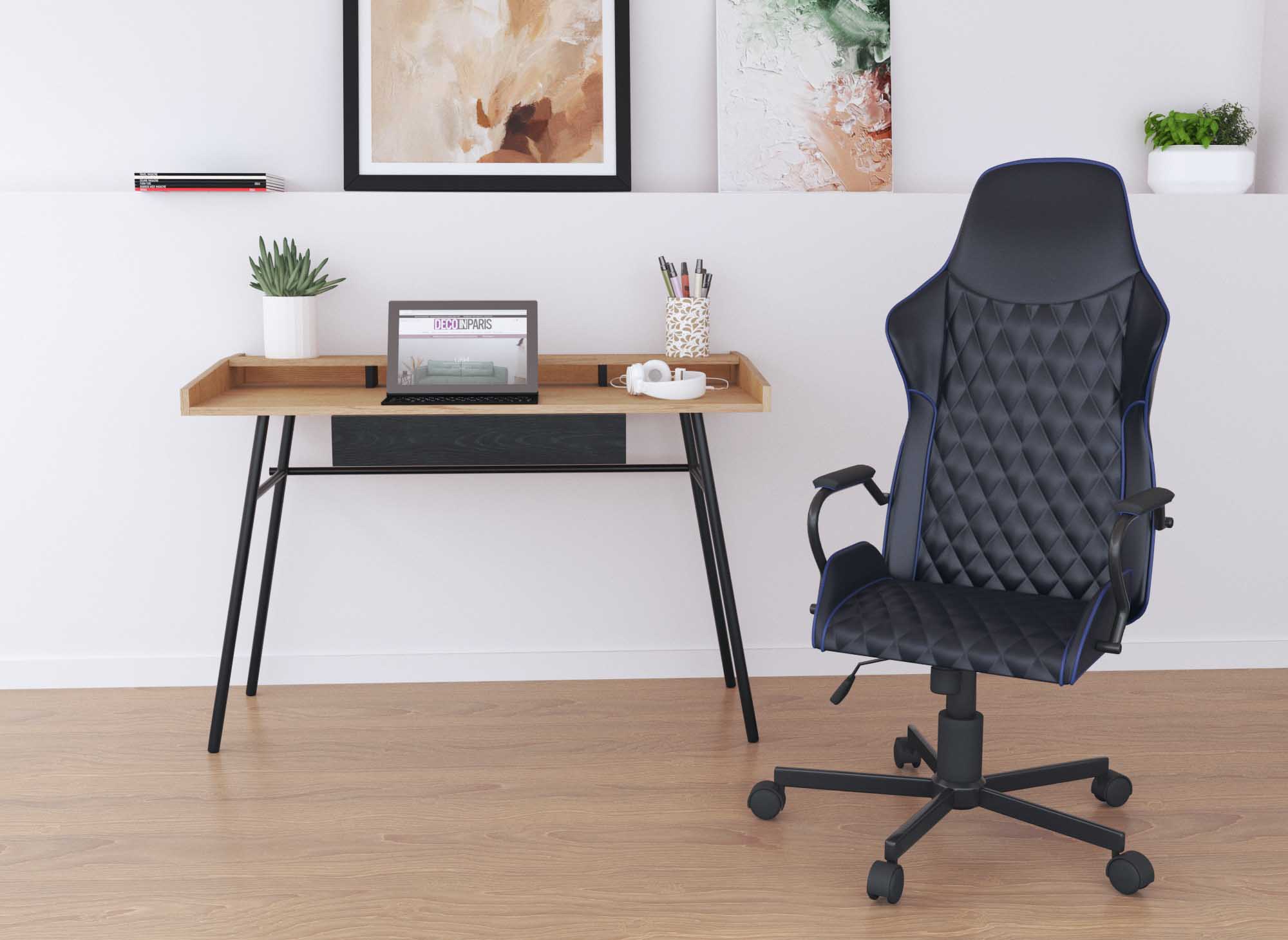 Fauteuil de bureau noir et bleu en simili cuir ATOMIC