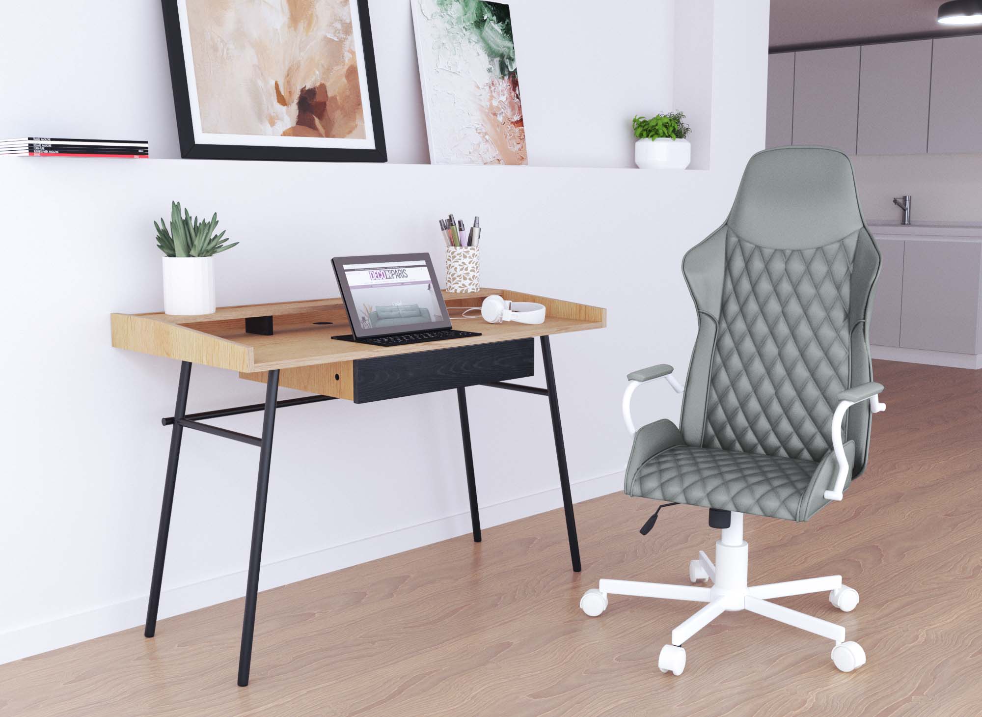 Fauteuil de bureau gris en simili cuir ATOMIC