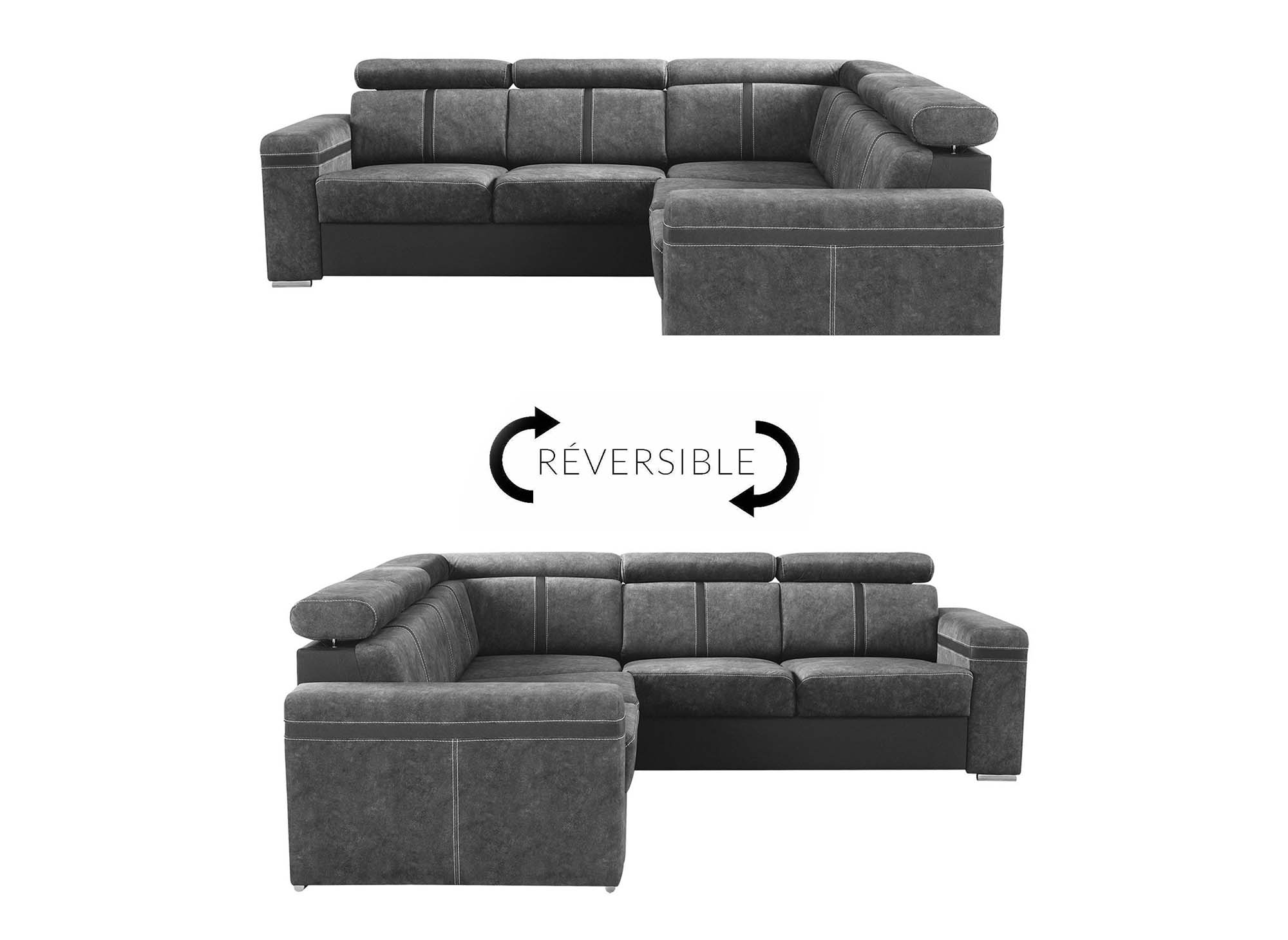 Canapé d'angle convertible et réversible en tissu gris foncé MERYL
